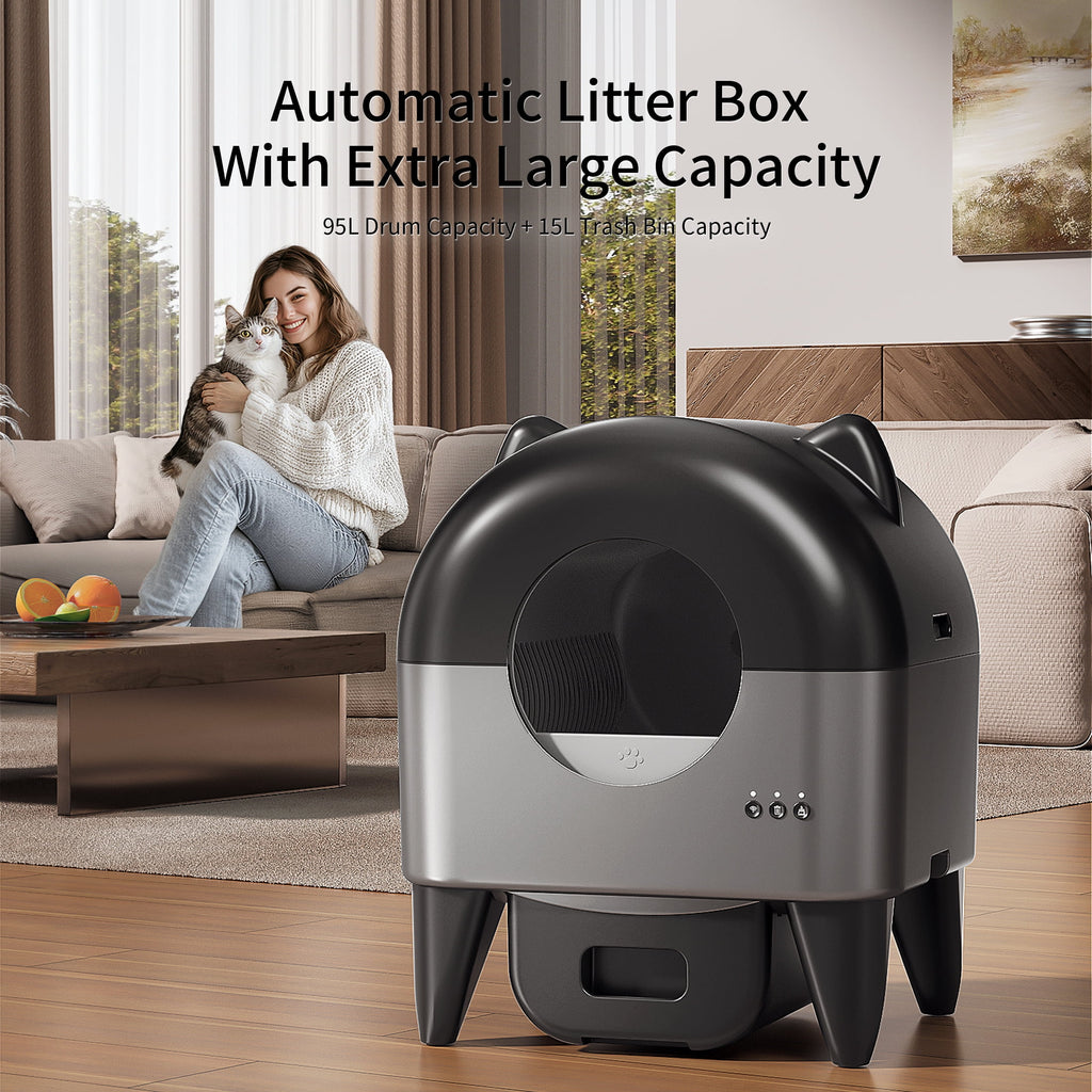 OUDOSPRS Automatic Cat Litter Box, Safety Protection Self Cleaning Litter Box for Multiple Cats with Deodorizer & Mat & Liner, Double Odor Removal