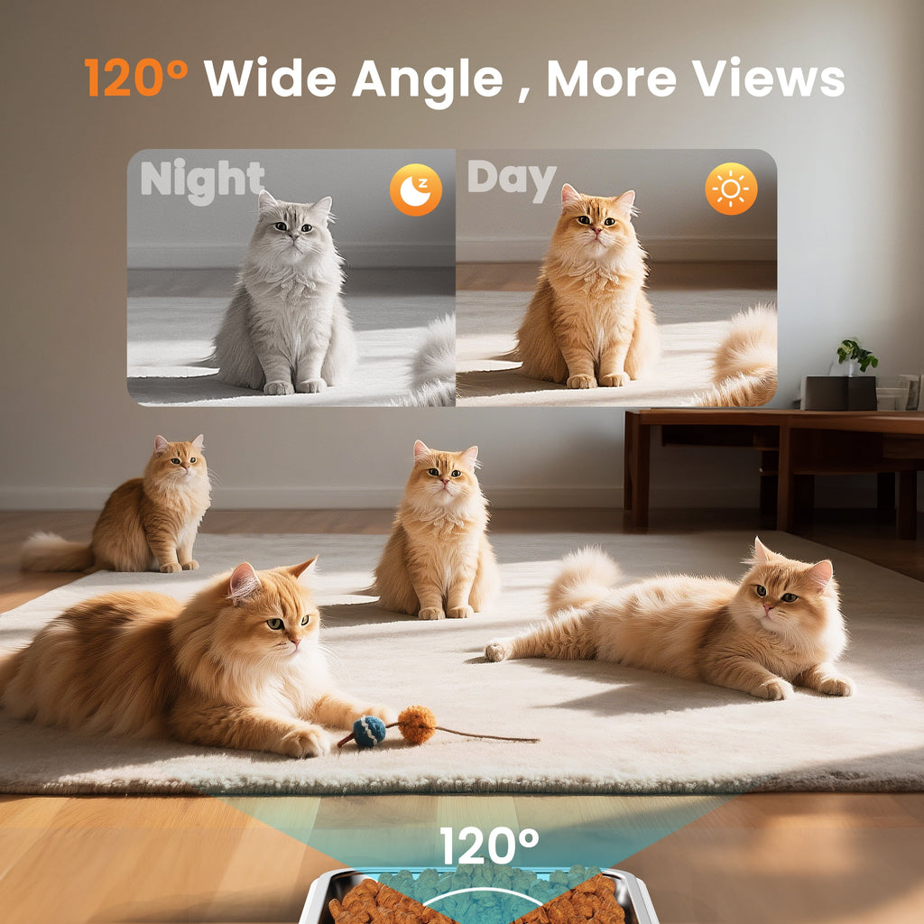 Oneisall WF-63 5GHz & 2.4GHz Automatic Cat Food Dispenser, 6L/25 Cups Automatic Cat Feeder with Camera, White