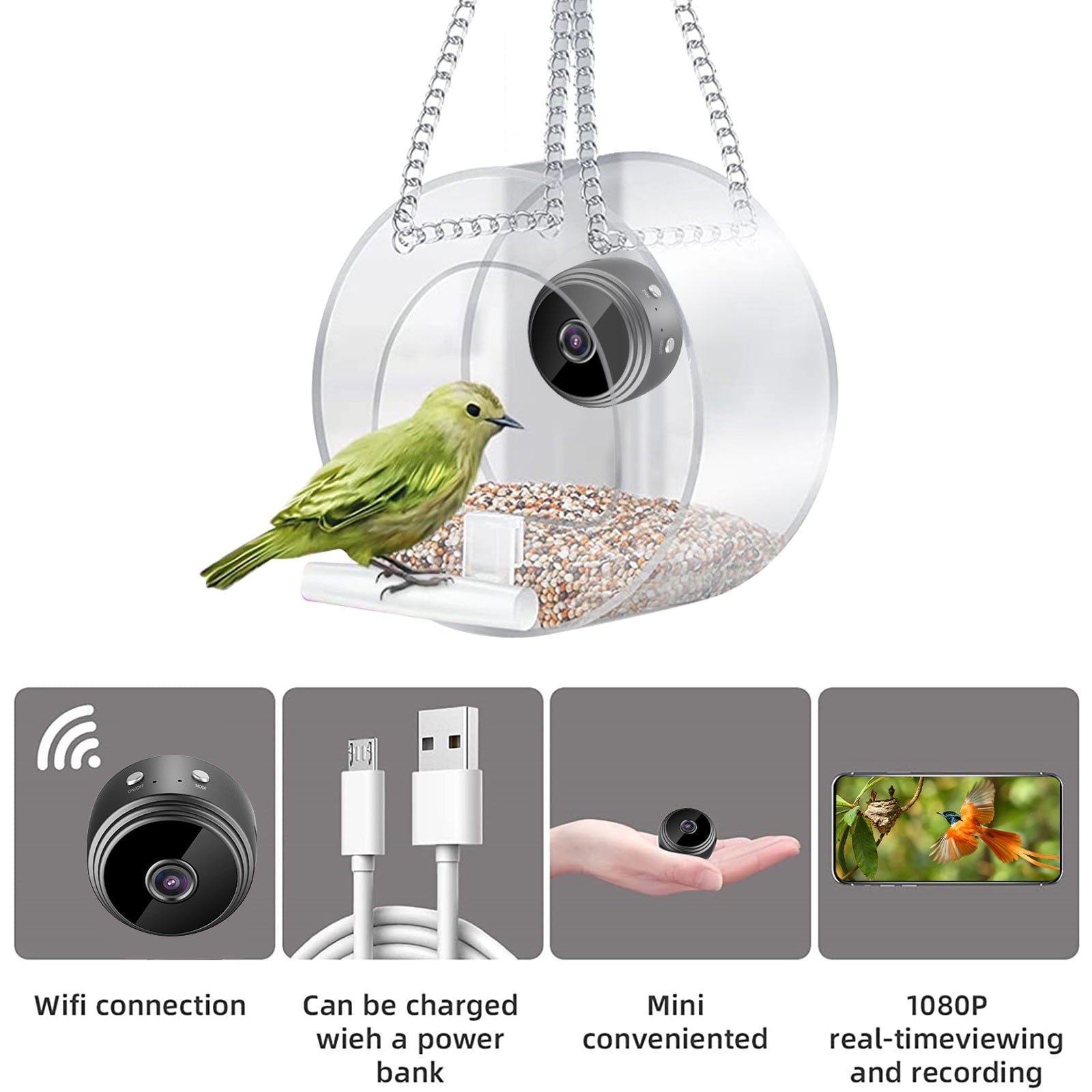 Window Bird Feeder Clearance! Clear Bird Feeders, Bird Feeder With Camera, Outdoor Smart Hanging Bird Feeder With Camera, Bird Feeder With Camera Hd 1080p Night-Version Video Camera Wifi