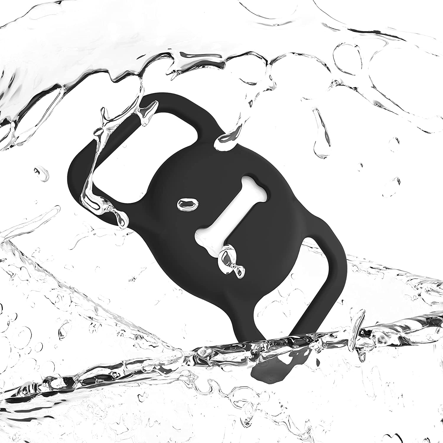 [2 Pack] Pet AirTag Holder, Silicone Dog Collar Accessory for AirTags, Bone Pattern (Black/Black)