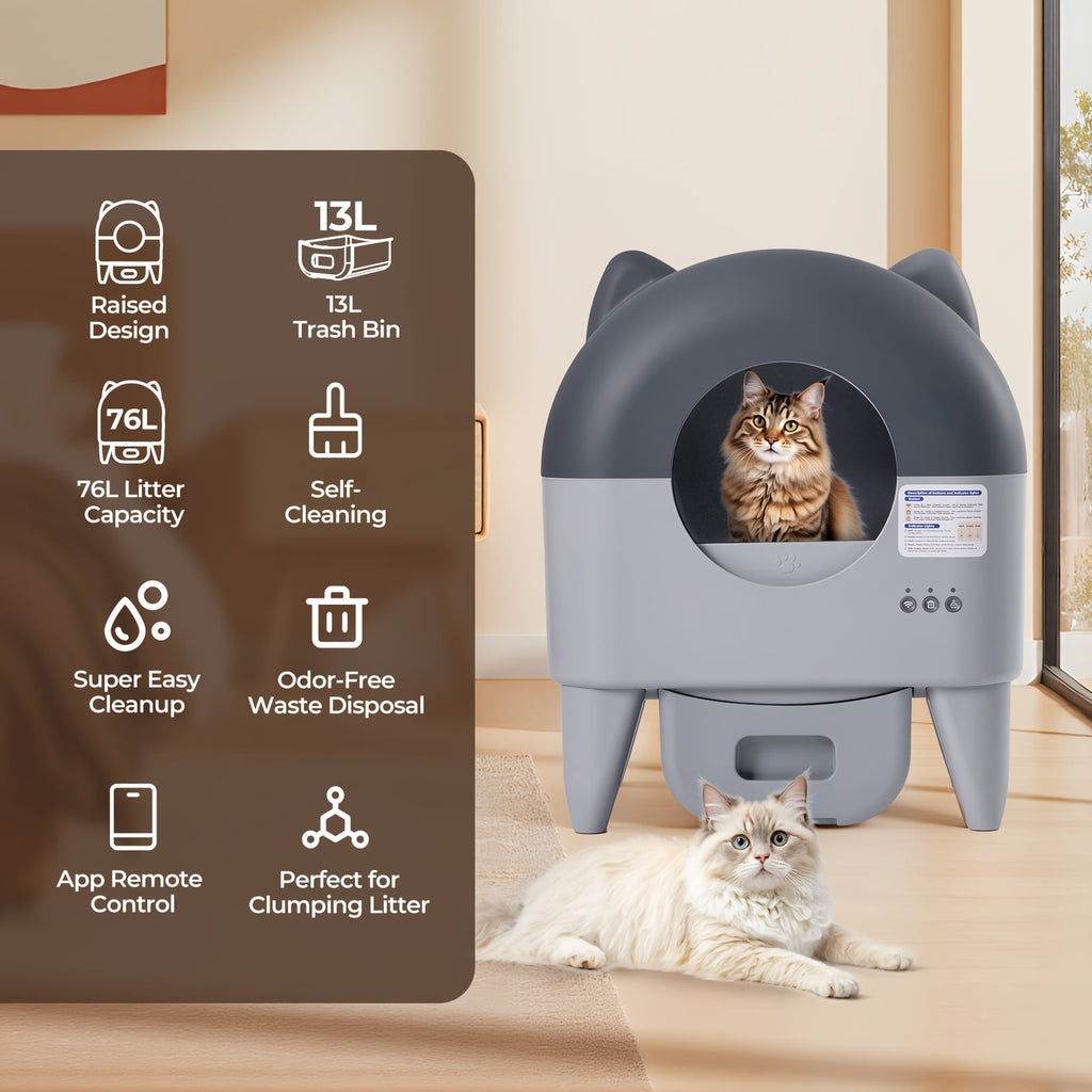 Self-Cleaning Cat Litter Box - Extra Large for Multiple Cats - App-Controlled with Odor-Free Waste Disposal