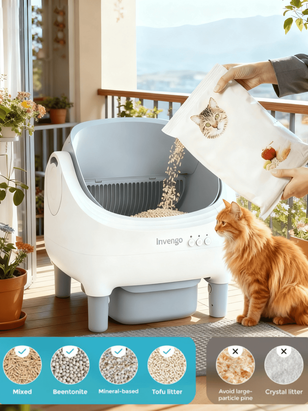 Automatic Open-Top Self-Cleaning Cat Litter Box -App Control, Safe Alert, Smart Health Monitor, Includes 2 Liners & Mat, Multi-Cat Friendly, Gray