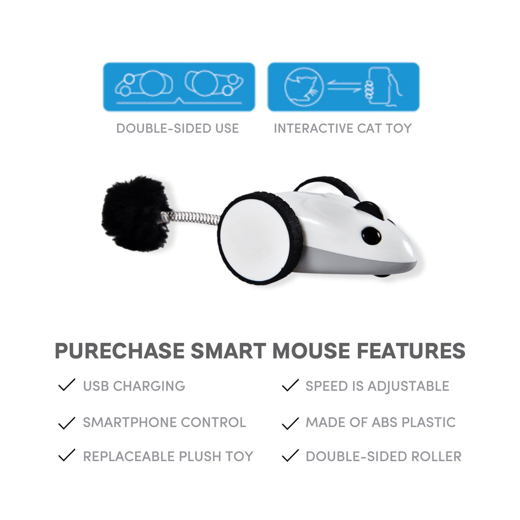 Instachew Purechase Smart Cat Toy, Interactive Automatic Mouse shaped Toy for Pets, App Enabled with Adjustable Speed, Flip Modes, Replaceable Plush Tail and USB Charging for Kittens and Dogs