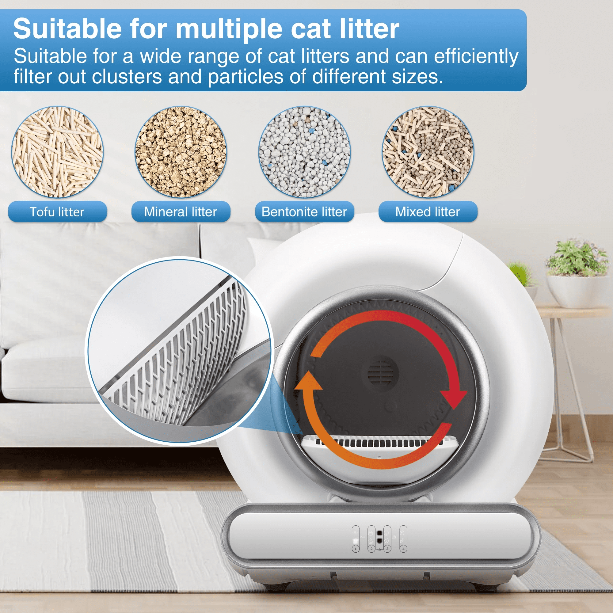 Automatic Self Cleaning Cat Litter Box for Multiple Cats, Cat Litter Box with Safety Protection, APP Control, Odor-Free, 2 Rolls Trash Bags, White