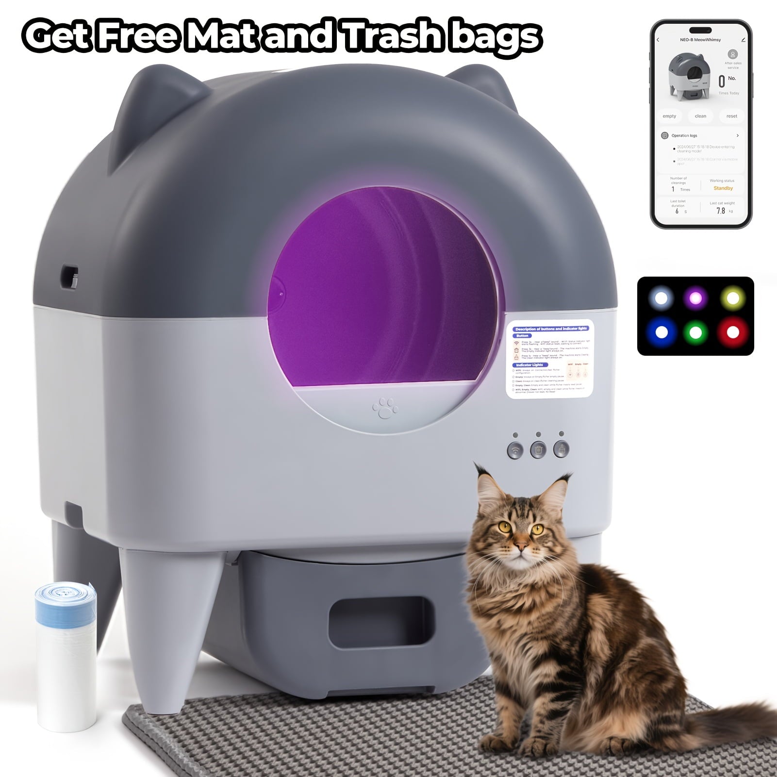 Self-Cleaning Cat Litter Box - Extra Large for Multiple Cats - App-Controlled with Odor-Free Waste Disposal