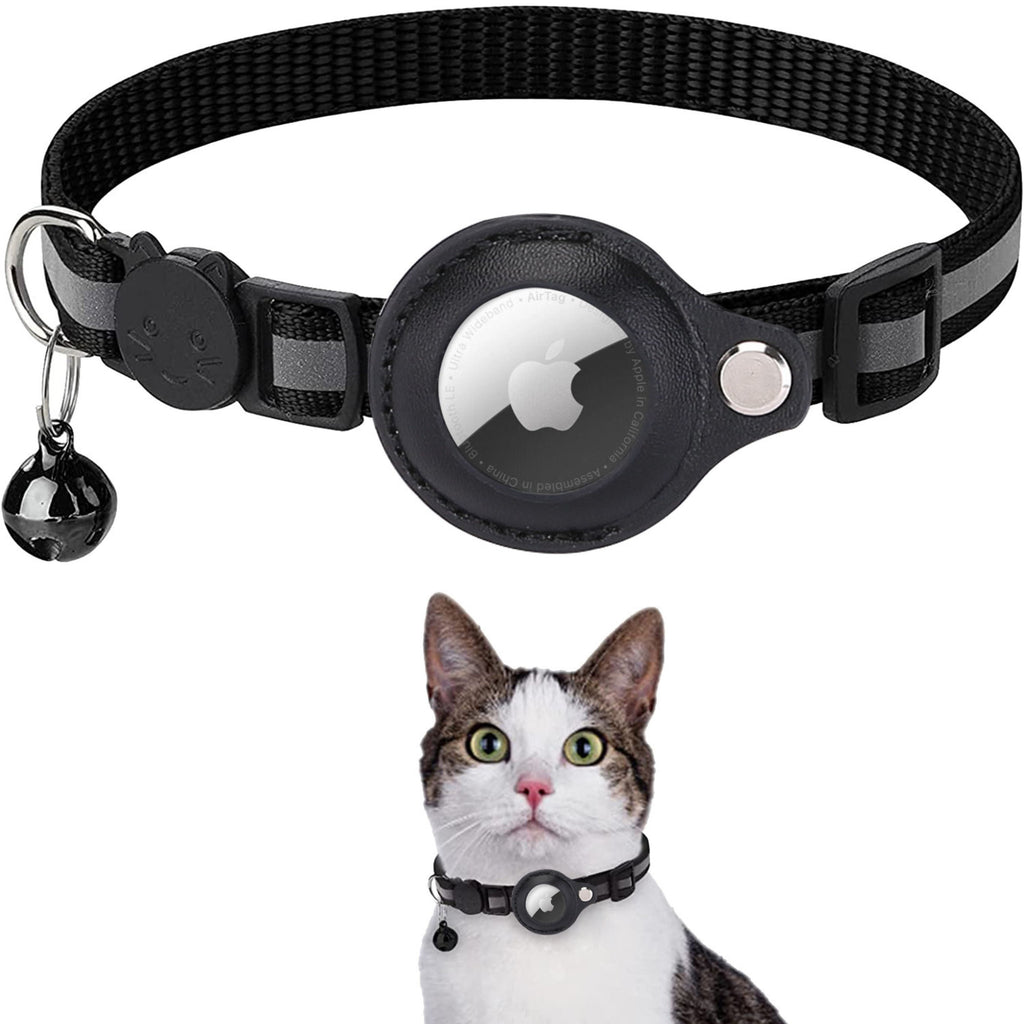 Airtag Cat Collar Breakaway, Reflective Kitten Collar with Apple Air Tag Holder and Bell for Girl Boy Cats, 0.4 Inches in Width and Lightweight