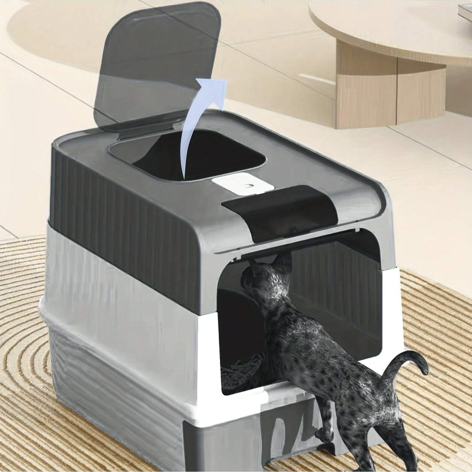 Fully enclosed cat litter box, drawer cat litter box design, reduce odor and cat litter splash, cats can enter from the bottom door and exit from the top, recommended for cats under 6kg/13 pounds