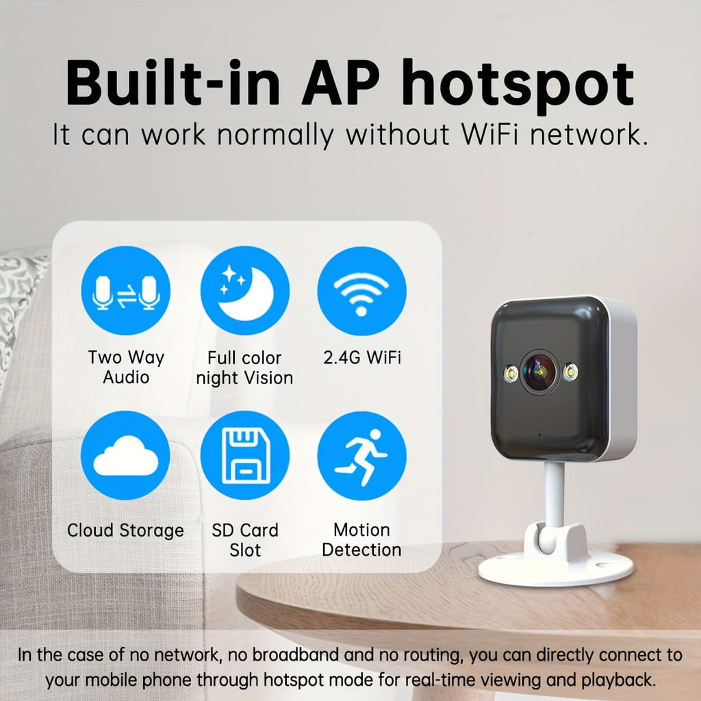 1080P HD Wireless Security Camera with Two-Way Audio, Built-in AP Hotspot for Remote Viewing Without Internet, Ideal for Baby/Elderly/Pet Monitoring - Perfect Gift for Halloween, Christmas & New Year