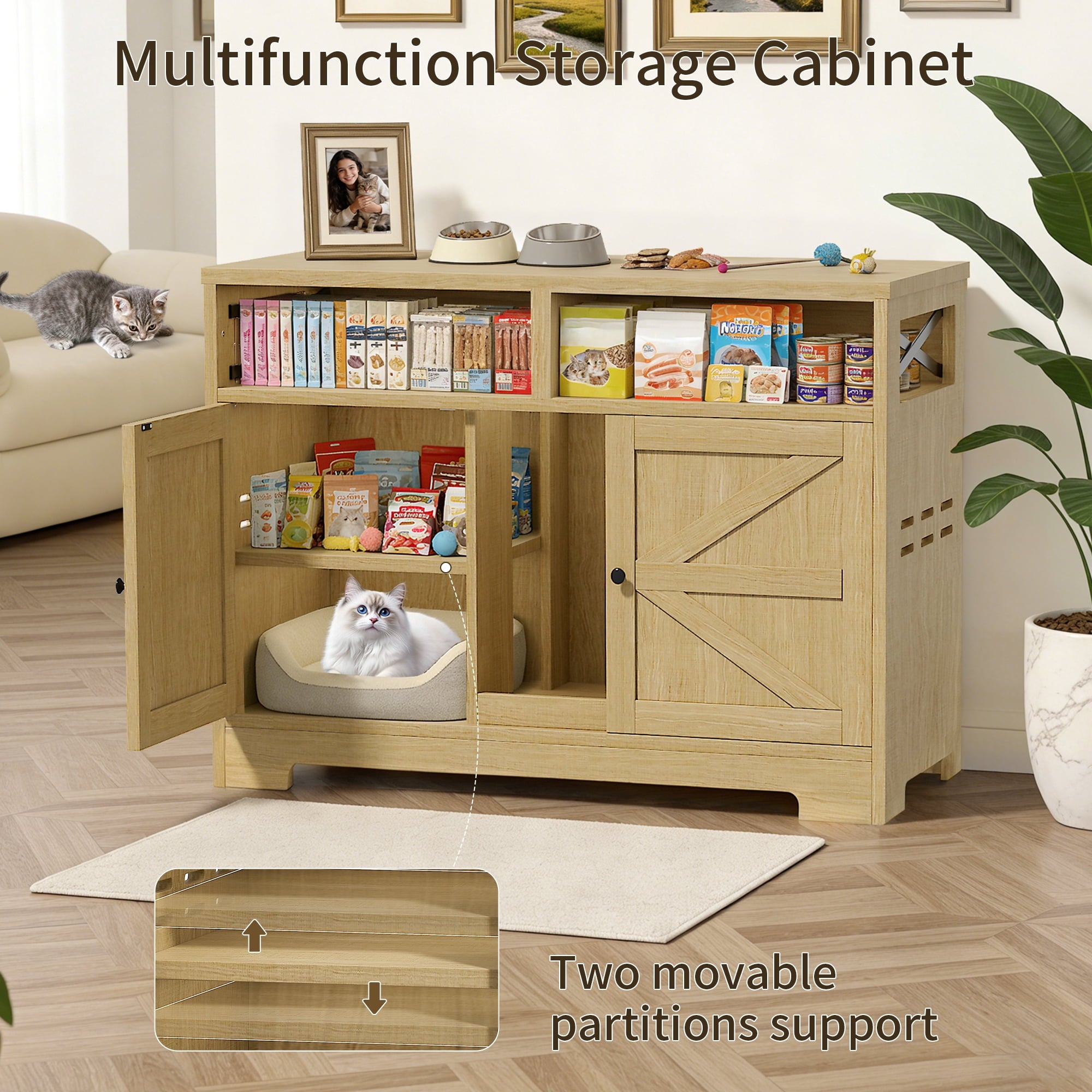 CATLK Cat Litter Box Enclosure - Hidden Litter Box Furniture Cabinet with Storage for 2 Cats, Multi-Functional Cat Litter Box Washroom, Brown