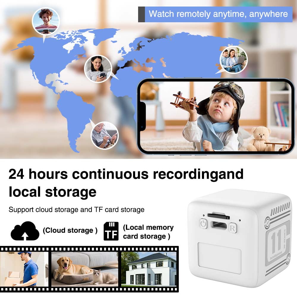 Wiher Small Security Camera Wireless, 1080P Mini Indoor/Outdoor Camera with 8Hrs Battery, Night Vision, Motion Detection Alert, Cloud & TF Storage, 4 Users View Same Time, for Home/Baby/Pet(Black)