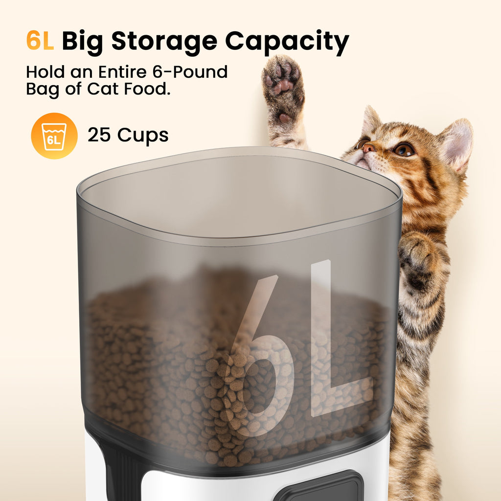 Oneisall WF-63 5GHz & 2.4GHz Automatic Cat Food Dispenser, 6L/25 Cups Automatic Cat Feeder with Camera, White