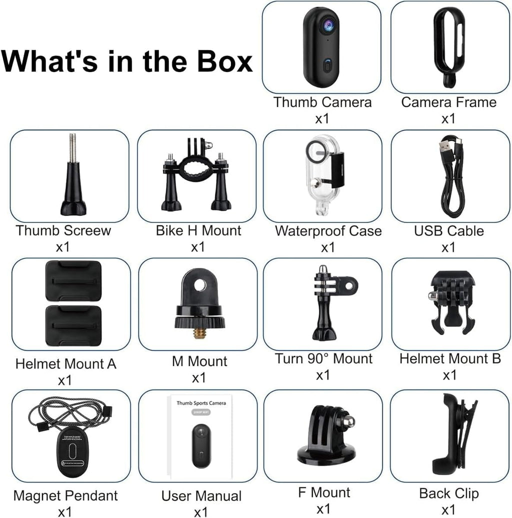 POV Pro Mini Body Camera Wearable 4K Thumb Action Cam Portable Body Cam with Audio Chest Camera for Vlogging Cycling Travel Pet Walking Sports Clip On