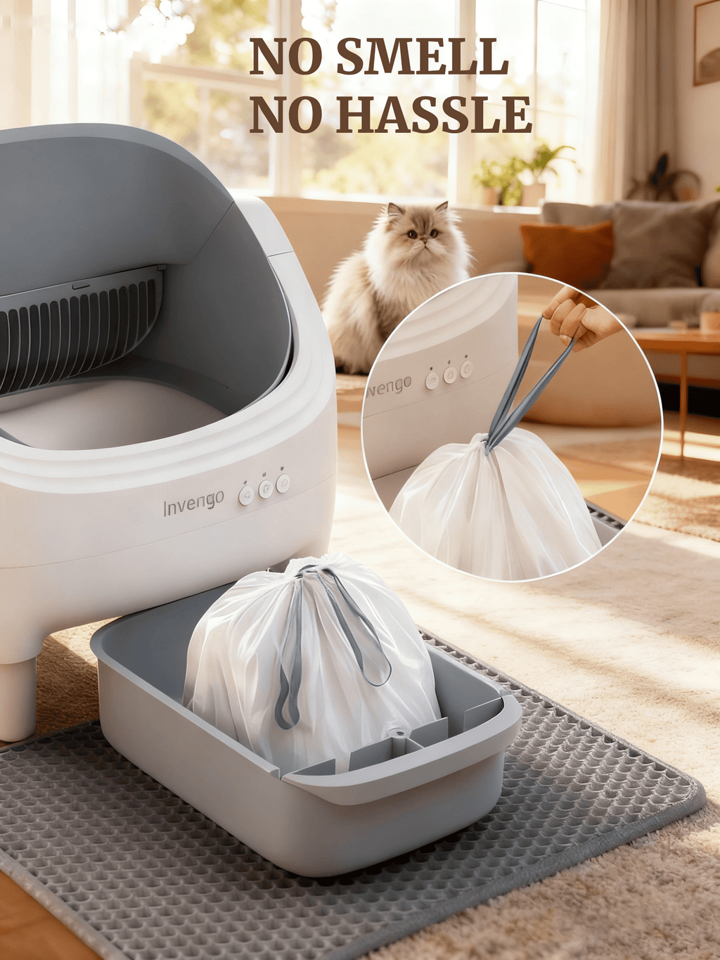 Automatic Open-Top Self-Cleaning Cat Litter Box -App Control, Safe Alert, Smart Health Monitor, Includes 2 Liners & Mat, Multi-Cat Friendly, Gray