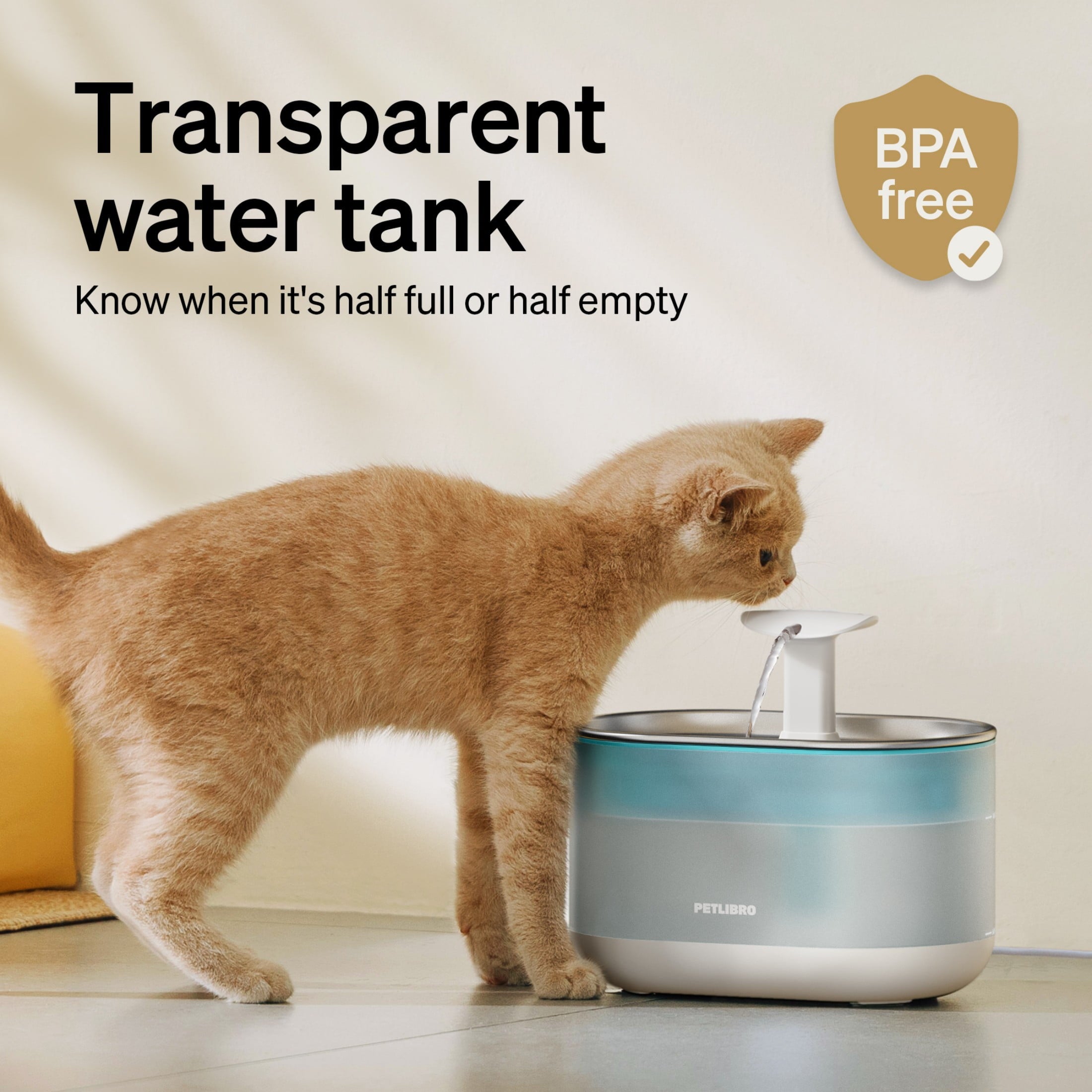 Petlibro Capsule Cat 67oz/2.1L Stainless Steel Tray Cat Water Fountain, Ultra Quiet, Automatic Cat Fountain with Two Flow Modes, BPA-Free, Metal Capsule, Healthy Water Fountain for Indoor Cats