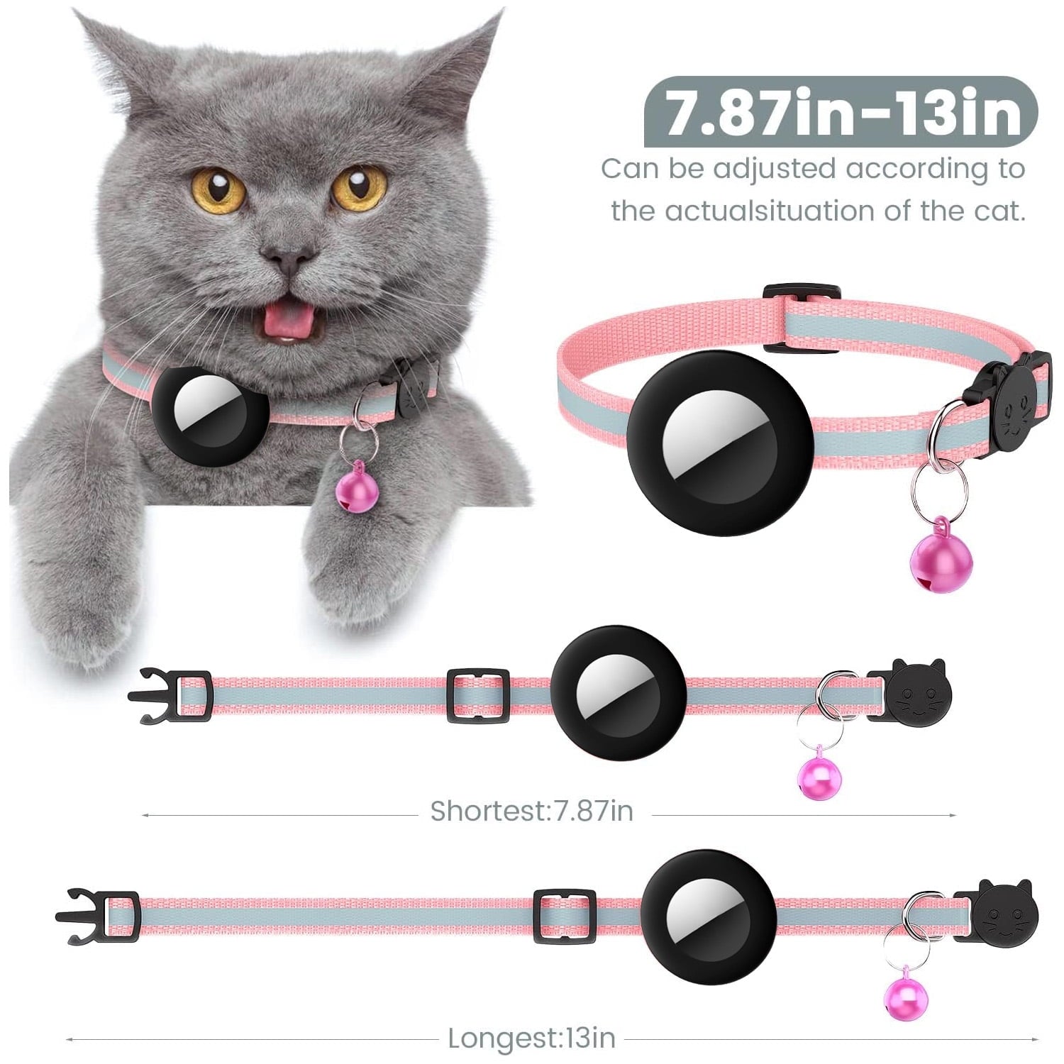 Airtag Cat Collar Breakaway, (GPS Not Included)Reflective Kitten Collar with Apple Air Tag Holder and Bell for Girl Boy Cats, 0.4 Inches in Width and Lightweight(Sky Blue)