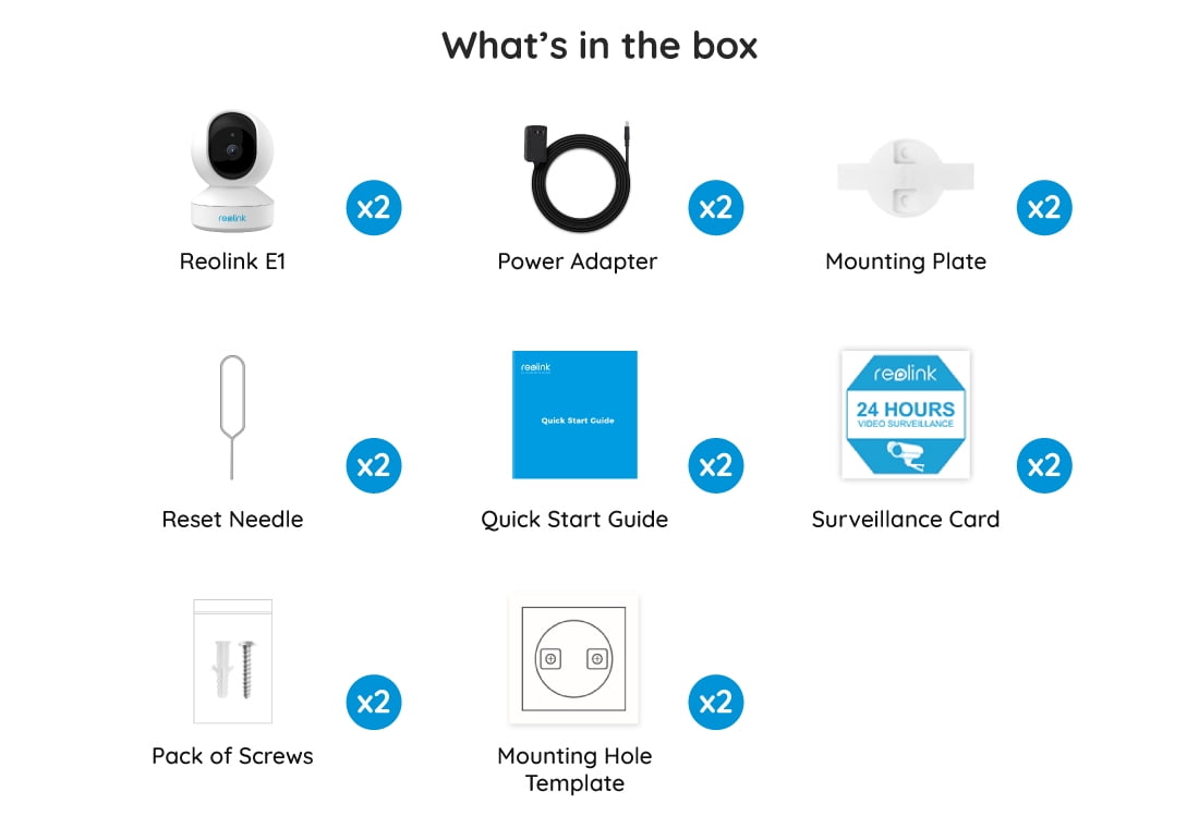 Reolink E1-2Pack , 3MP Indoor Security Plug-in WiFi Camera, Person/Pet Detection,2.4GHz WiFi Only, Baby Monitor, Pan Tilt, 2-Way Talk