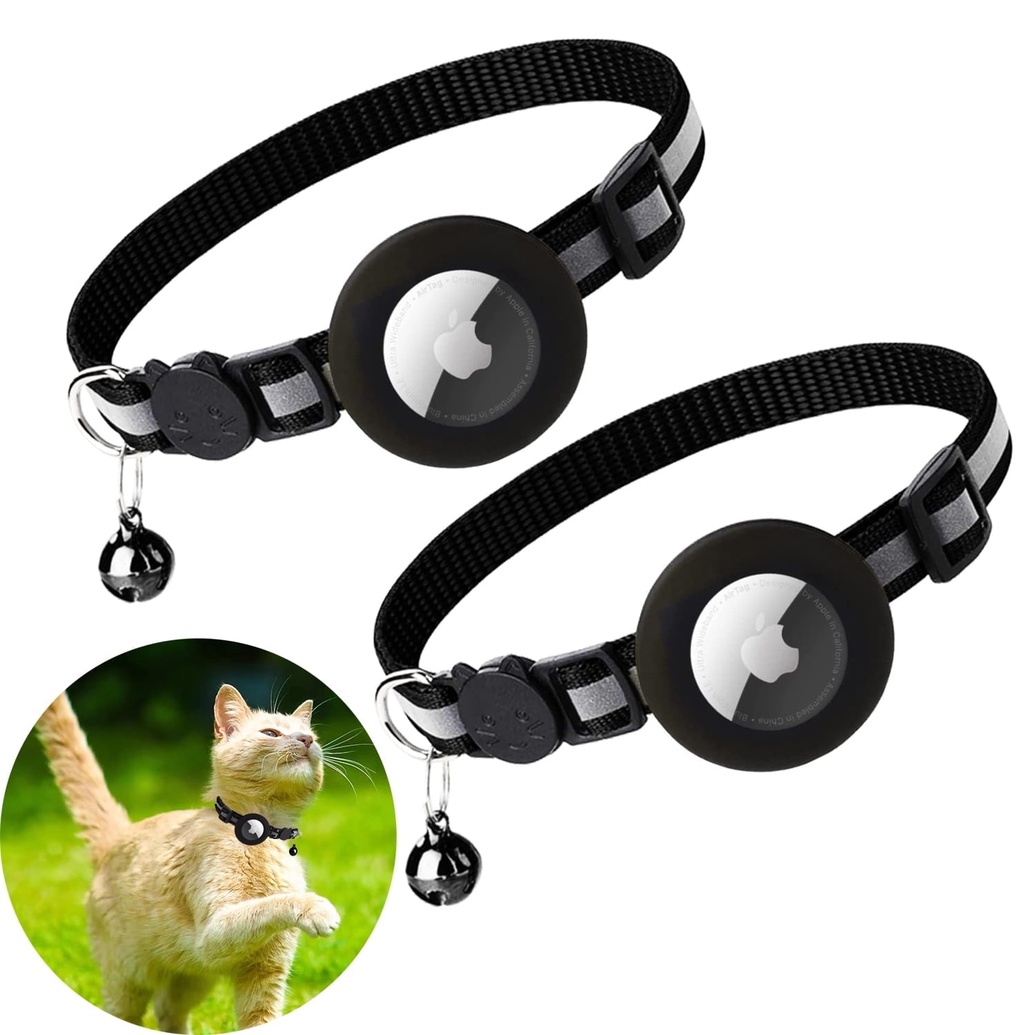 Airtag Pet Collar Breakaway with Bell, Reflective Collar with Waterproof Airtag Holder Tracker Pet Collars for Kittens And Puppies (Pink)