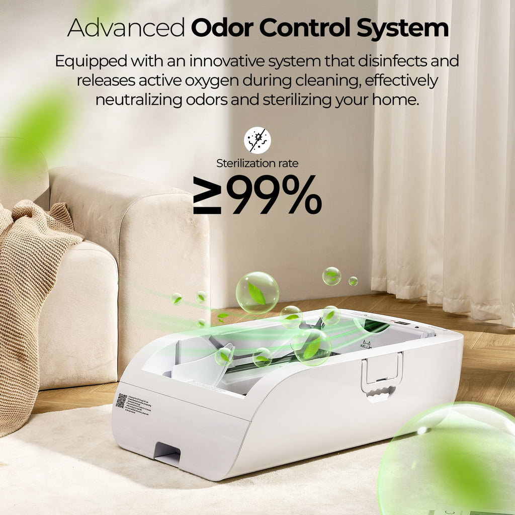 imerelez Smart Cat Litter Box – Wide Opening Auto-Clean for Extra Large Cats (71-90lbs), ABS Material, Wifi/App Control with LED Display, Cream White, 29.9”L x19.6”W x19.6”H