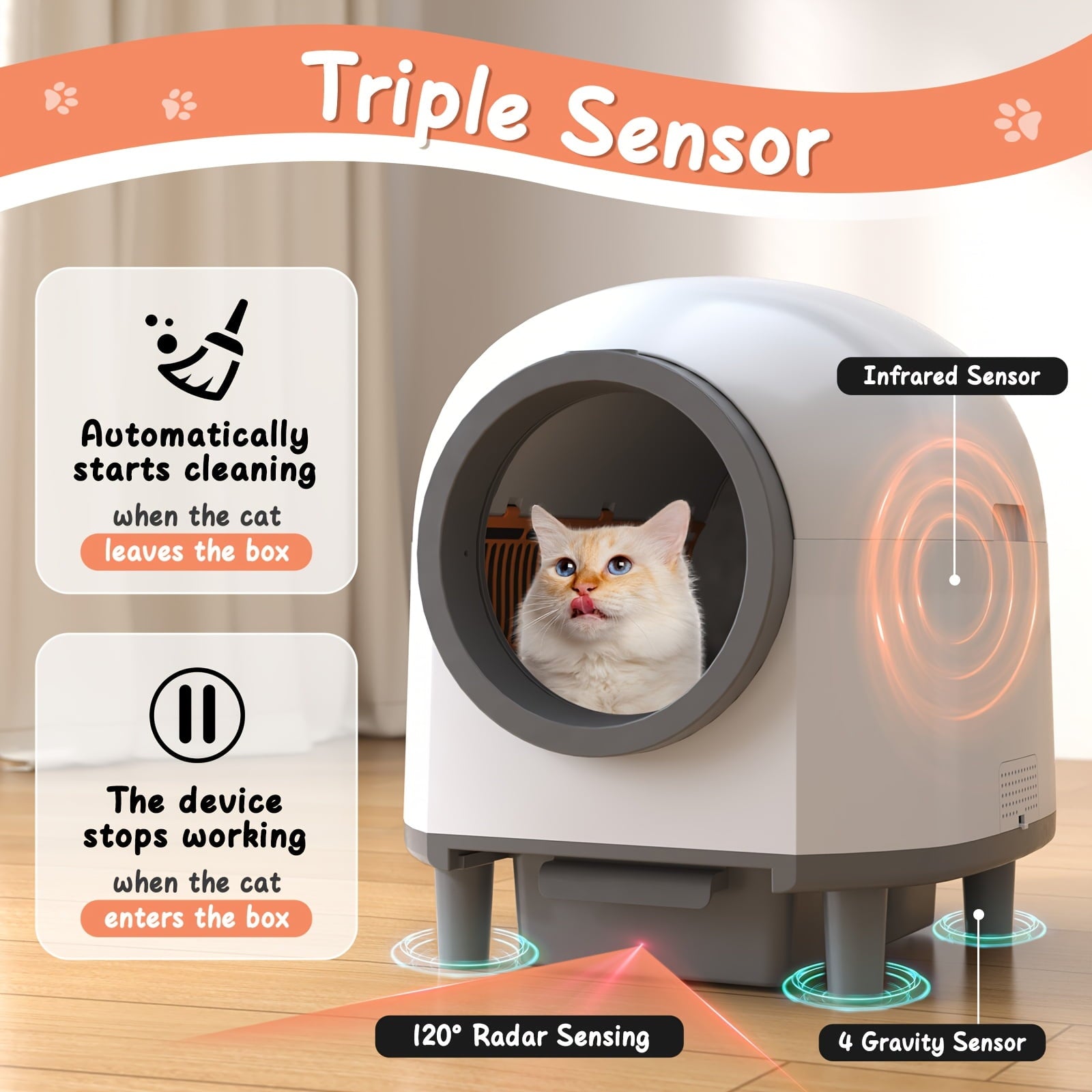 Extra-Large Automatic Self-Cleaning Cat Litter Box - Space-Saving Design with Ambient Light & Mat | App Control, Odor-Free Waste Disposal (High-Quality for Multi-Cat Households & Busy Pet Parents)
