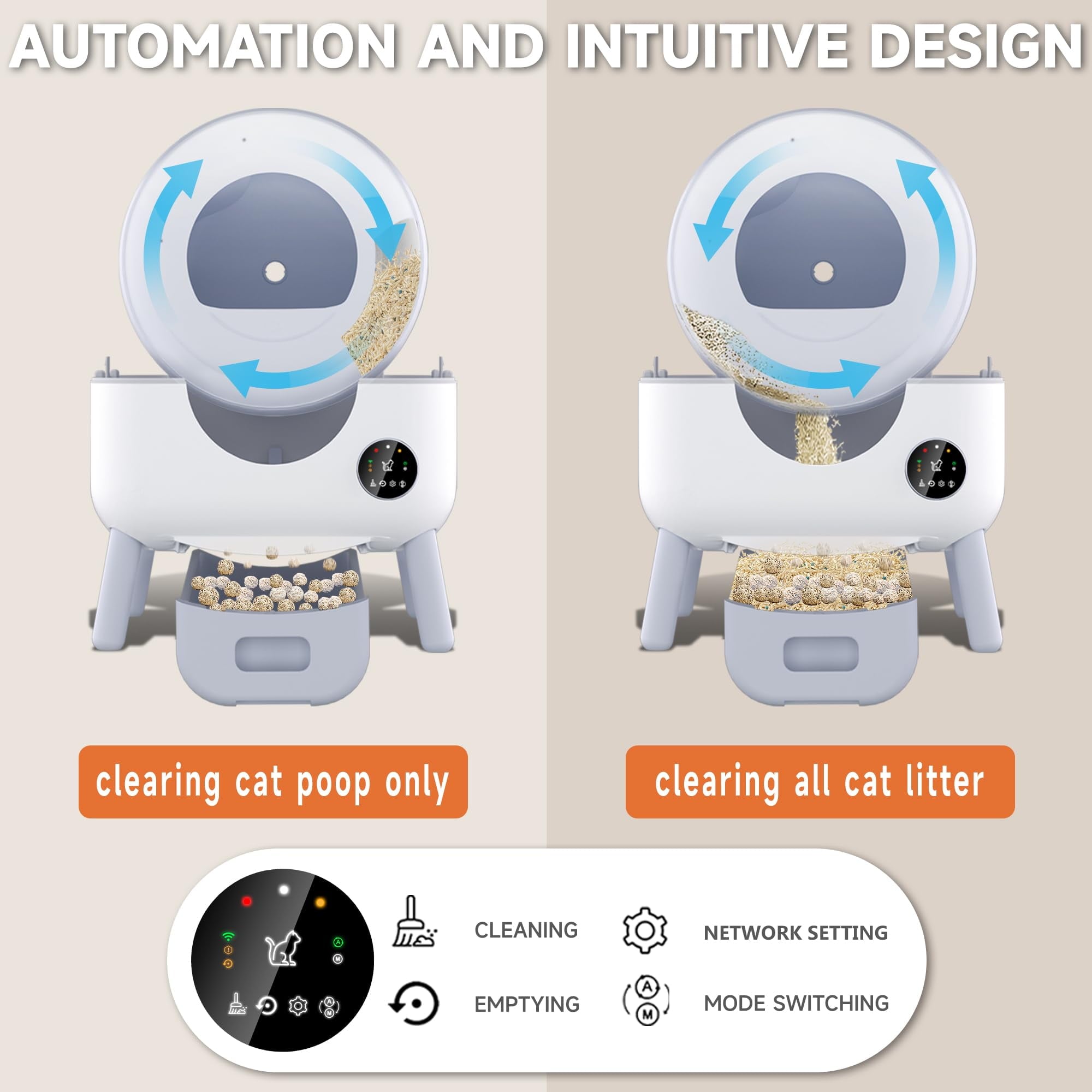 Self Cleaning Cat Litter Box, Automatic Litter Box w/ Liner,with 1 Roll Trash Bags, Dual Sensor Protection for Multi Cat, APP+ Panel Control, Odor Removal, Large Capacity Litter Box