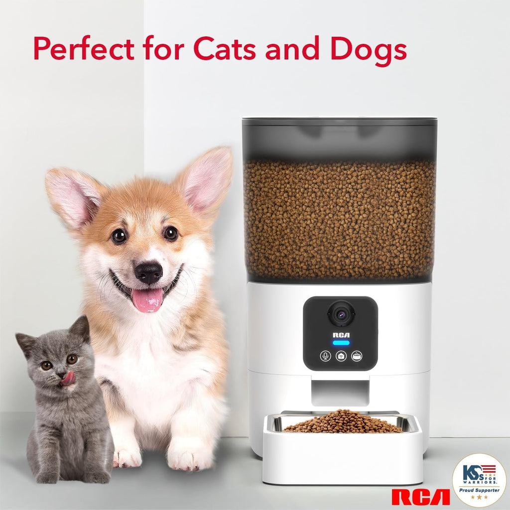 RCA Cat & Dog Pet Feeder with HD 1080p Camera, Real-Time Two-Way Audio, Monitoring, Motion Detection, Night Vision, Compatible with Alexa & Google Assistant - 6L Capacity, Dishwasher Safe Bowls…
