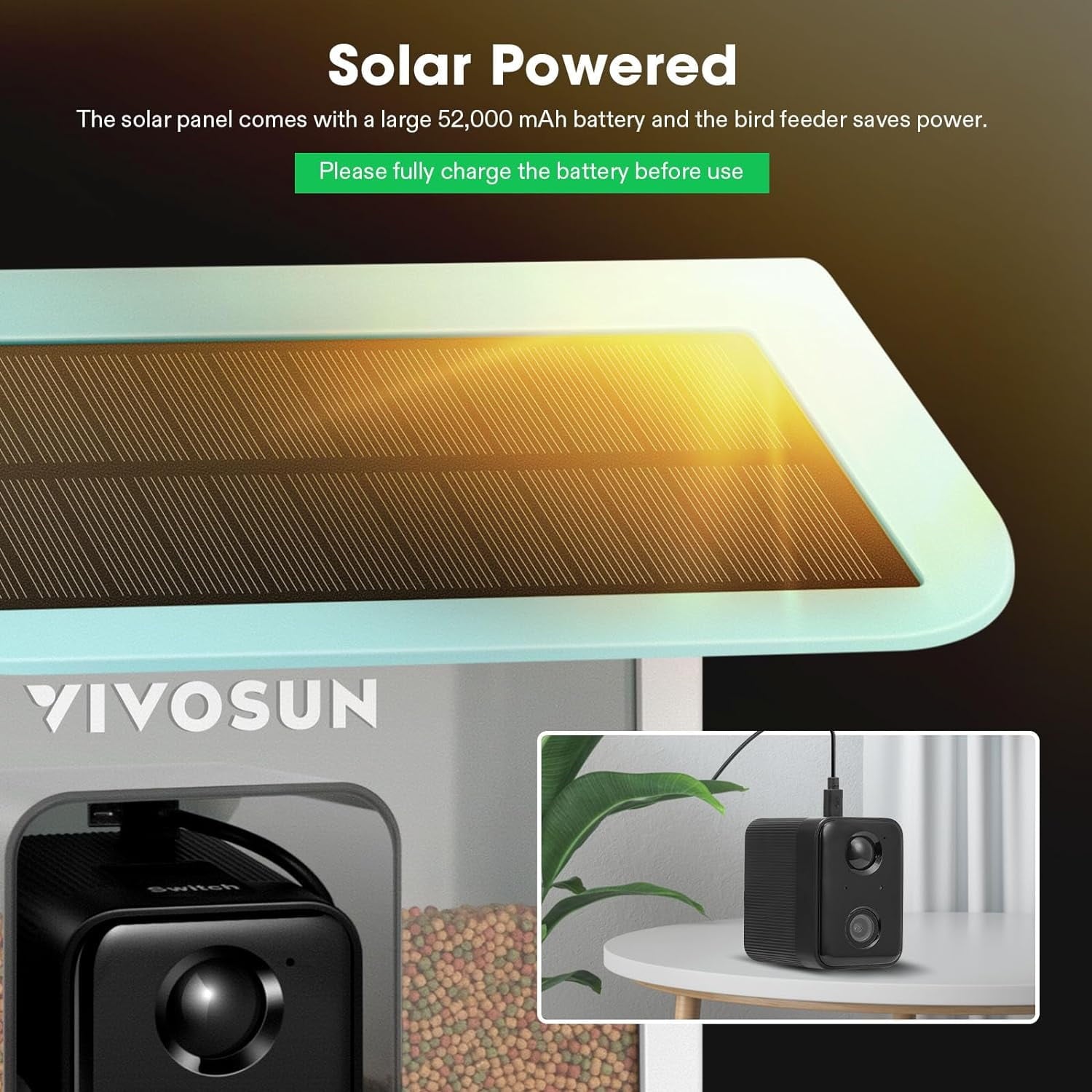 VIVOSUN 2.5L Smart Bird Feeder with Camera, 1080P HD WiFi Camera, Auto Capture Bird Videos & APP Share with 128G TF Card