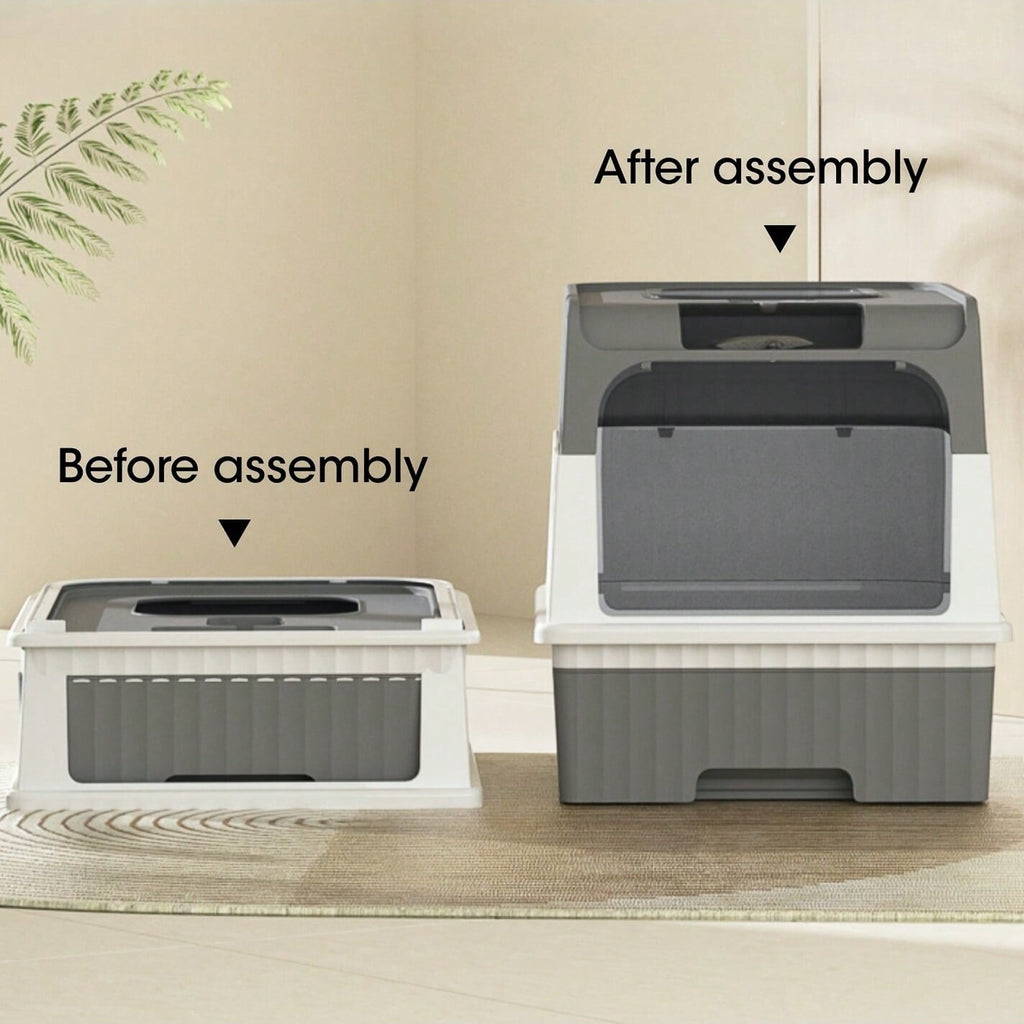Fully enclosed cat litter box, drawer cat litter box design, reduce odor and cat litter splash, cats can enter from the bottom door and exit from the top, recommended for cats under 6kg/13 pounds