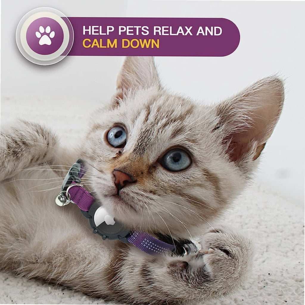 Airtag Cat Collar, New Integrated Apple Air Tag Cat Collar, Reflective Cat Collar with AirTag Holder and Bell, Cat Collar for Girls Boys Cats, Kittens and Puppies (Purple)