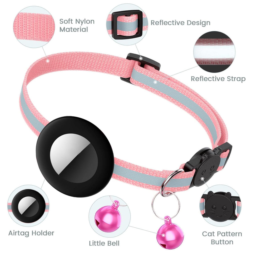 Airtag Cat Collar Breakaway, (GPS Not Included)Reflective Kitten Collar with Apple Air Tag Holder and Bell for Girl Boy Cats, 0.4 Inches in Width and Lightweight(Sky Blue)