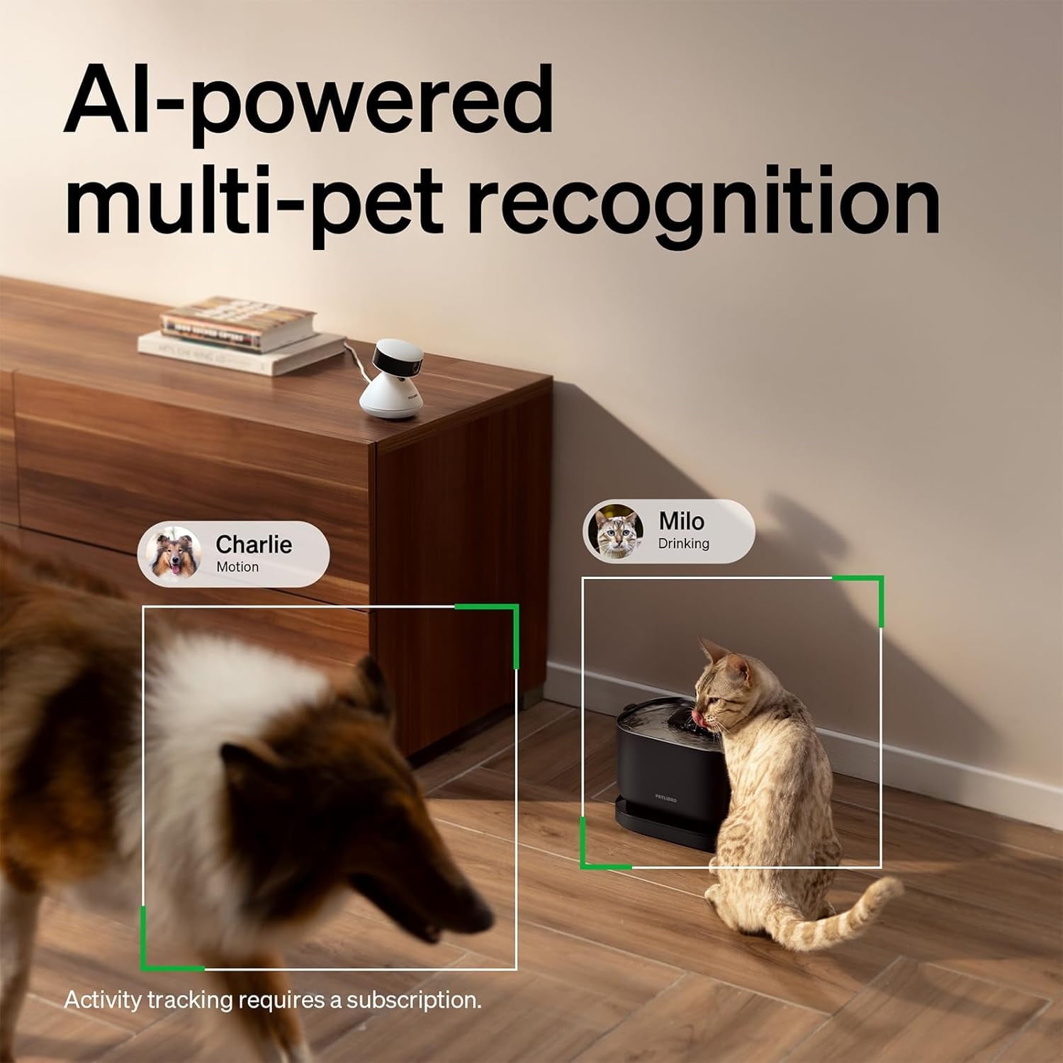 Petlibro AI-Powered Pet Camera Indoor with Phone App for Multi-Pet Recognition, Activity Tracking&Smart Summaries Dog Camera, 360°View Cat Camera with Auto Pet Highlights Reels, 2-Way Talk WiFi Cam