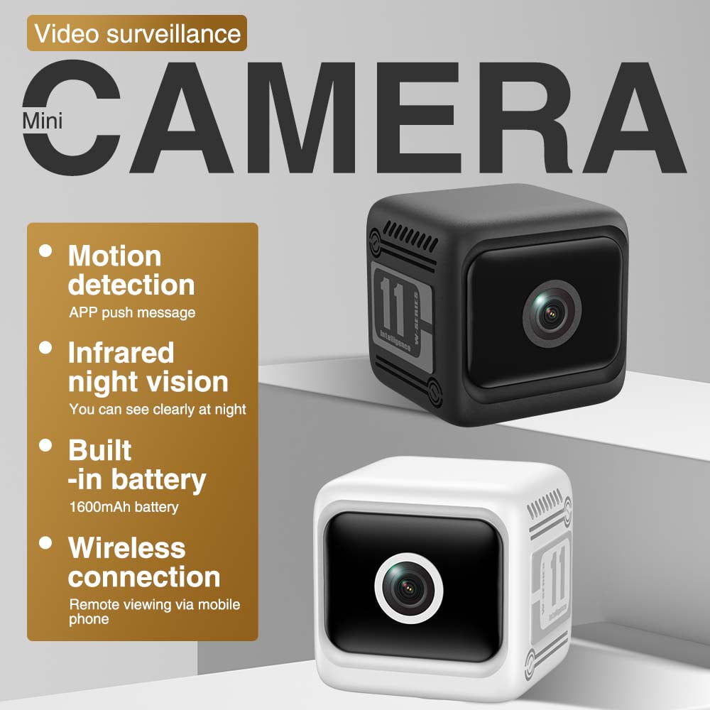 Wiher Small Security Camera Wireless, 1080P Mini Indoor/Outdoor Camera with 8Hrs Battery, Night Vision, Motion Detection Alert, Cloud & TF Storage, 4 Users View Same Time, for Home/Baby/Pet(Black)