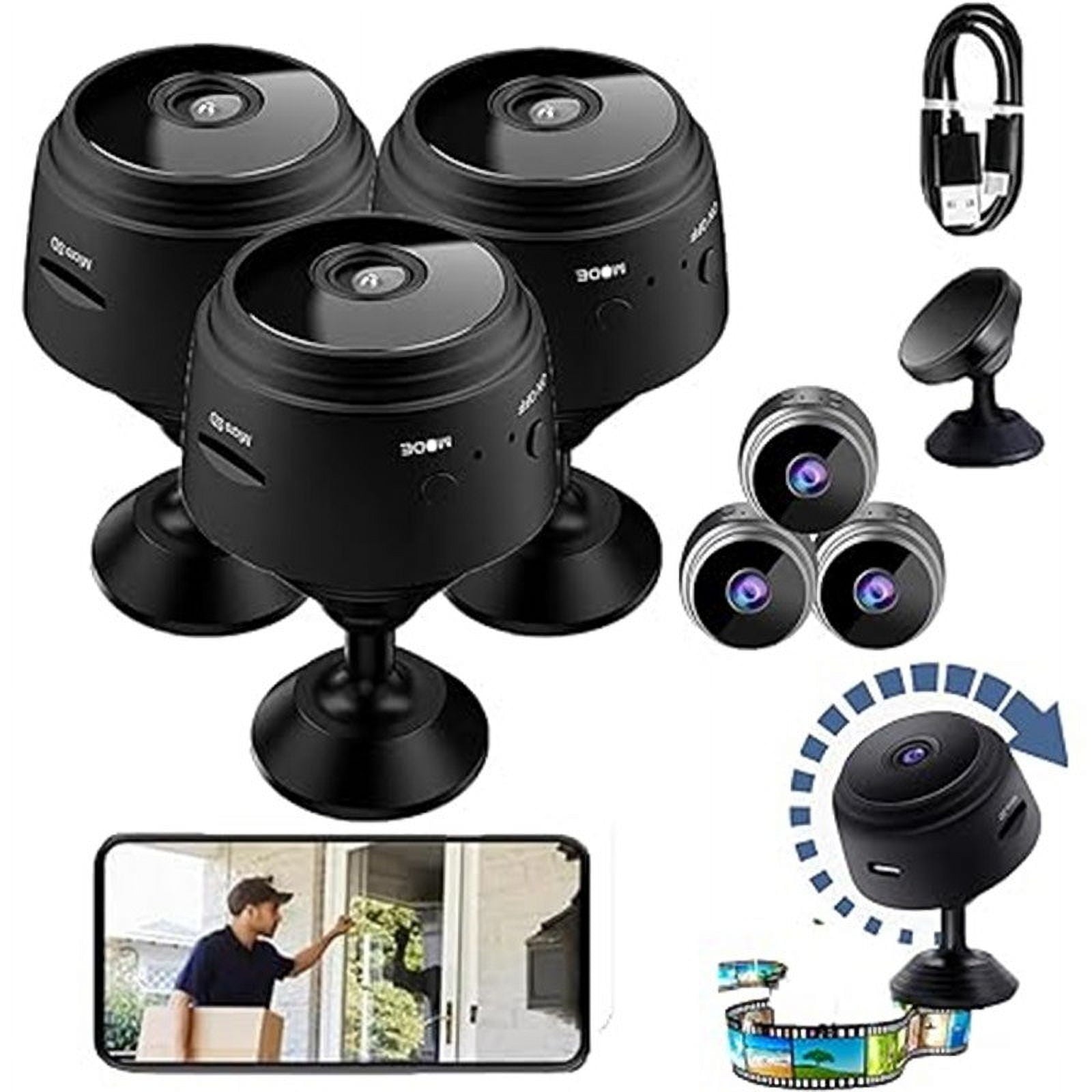 3-Pack Mini Spy Cameras - 1080P Full HD Wireless WiFi, Night Vision, Motion Detection - Compact Security Cam for Home, Pets & Kids