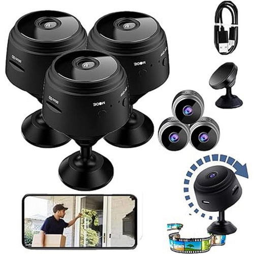 3-Pack Mini Spy Cameras - 1080P Full HD Wireless WiFi, Night Vision, Motion Detection - Compact Security Cam for Home, Pets & Kids
