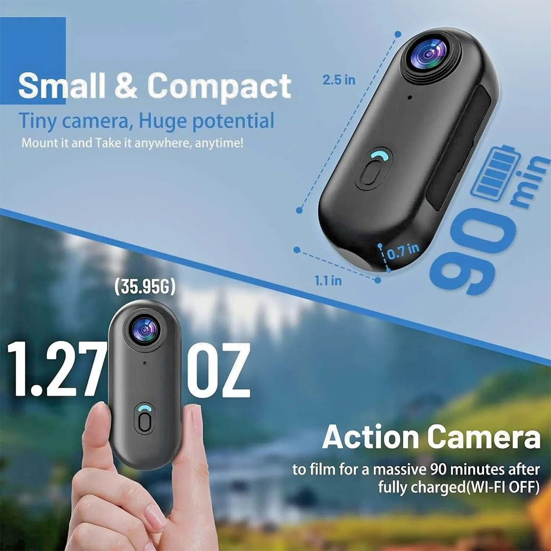 POV 4K Action Camera - Gelviva, Gelviva Thumb Body Camera 4k Portable, Treklon Pov Camera, Hands Free Waterproof Wearable Video Recorder, Helmet Mount, For Bike Cycling, Pet, Vlogging (Black, 64g)