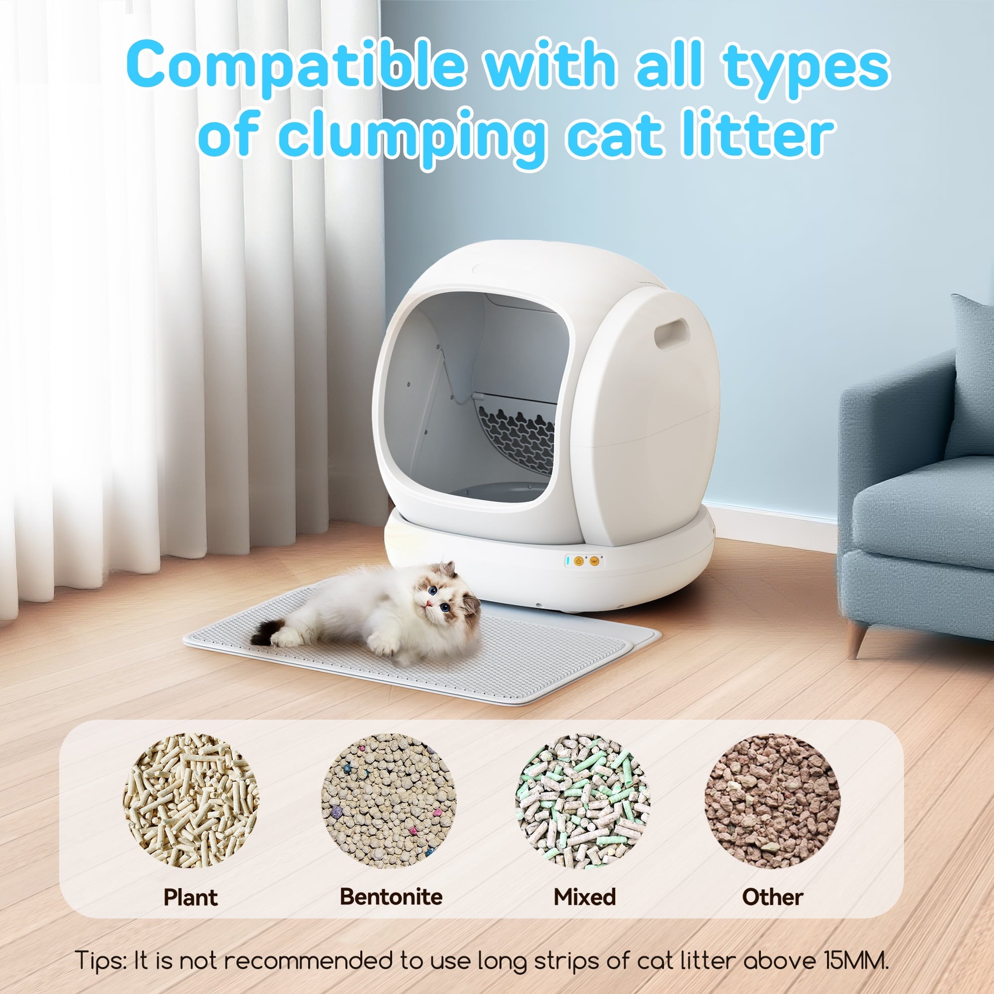 75L Smart Automatic Self-Cleaning Cat Litter Box, APP Control/Integrated Safety Protection,White