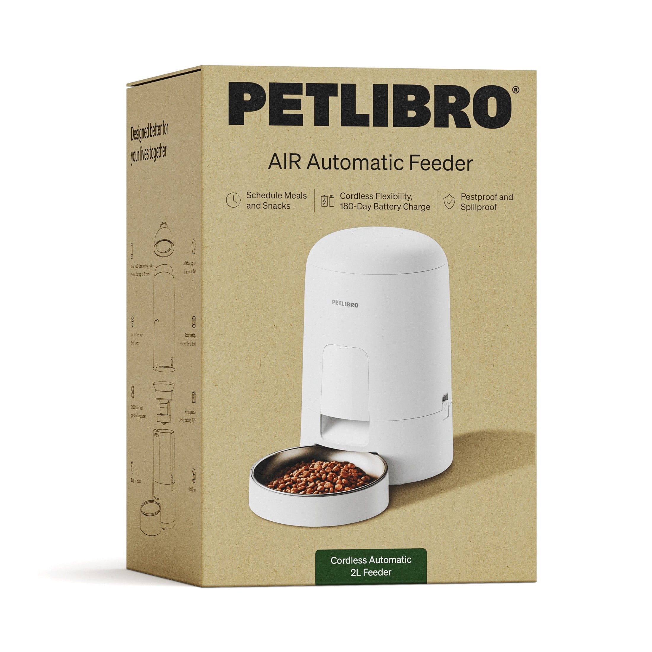 Petlibro 2L Air Automatic Cat Feeder, Battery-Operated Food Dispenser with 180-Day Battery Life, AIR Timed Feeder for Cats & Dogs, White
