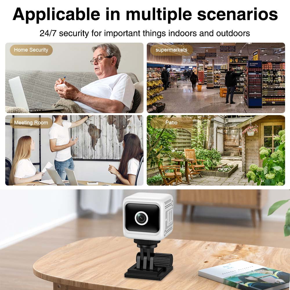 Wiher Small Security Camera Wireless, 1080P Mini Indoor/Outdoor Camera with 8Hrs Battery, Night Vision, Motion Detection Alert, Cloud & TF Storage, 4 Users View Same Time, for Home/Baby/Pet(Black)