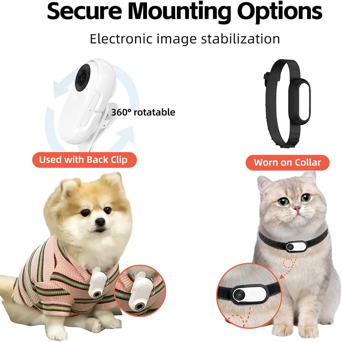 MANON ROSA Pet Collar Camera, Mini Action Camera with 64G SDCard, HD1080P Wireless Dog Cat Collar Camera for Video Records Tracker Monitor, Supports USB& OTG Connection (White)