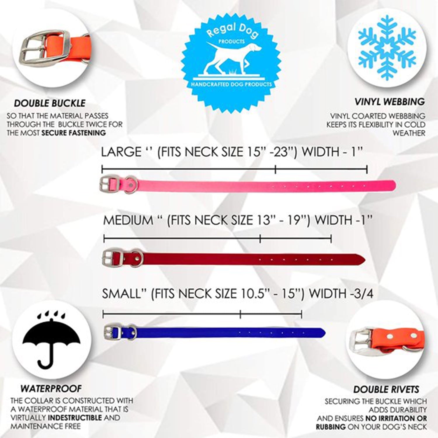 Regal Dog Products Waterproof Collar with Double Buckle and D Ring