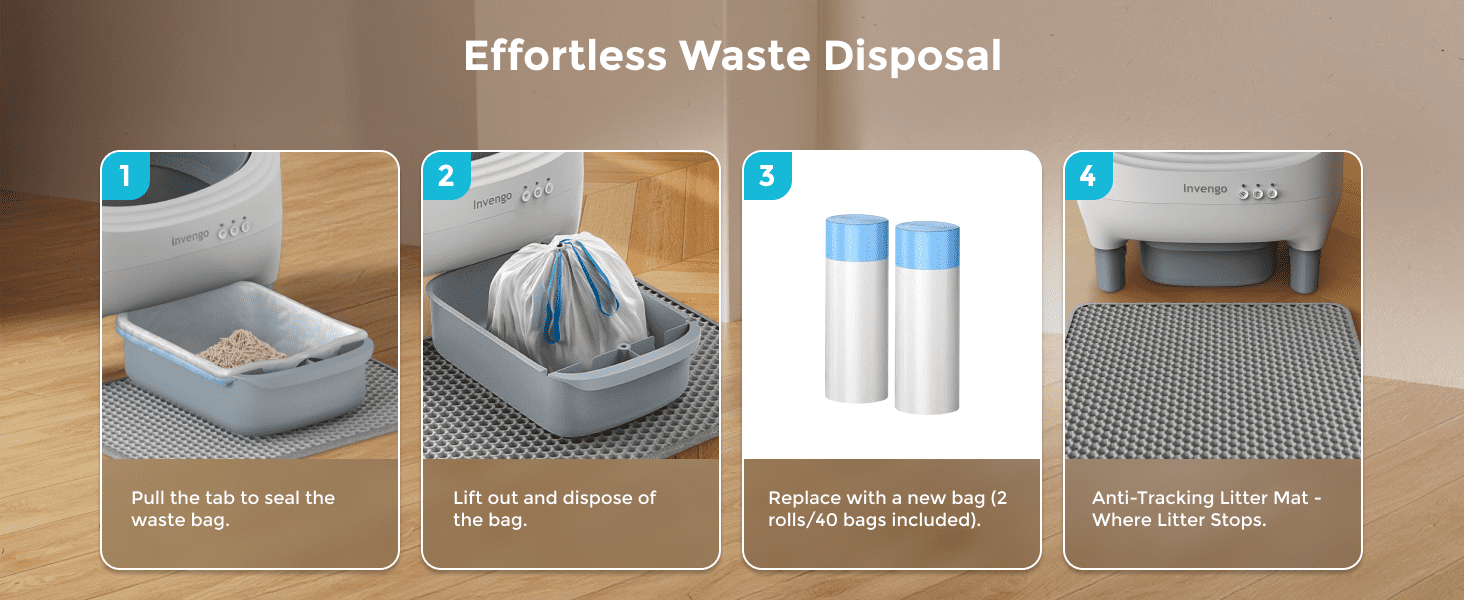 Automatic Open-Top Self-Cleaning Cat Litter Box -App Control, Safe Alert, Smart Health Monitor, Includes 2 Liners & Mat, Multi-Cat Friendly, Gray