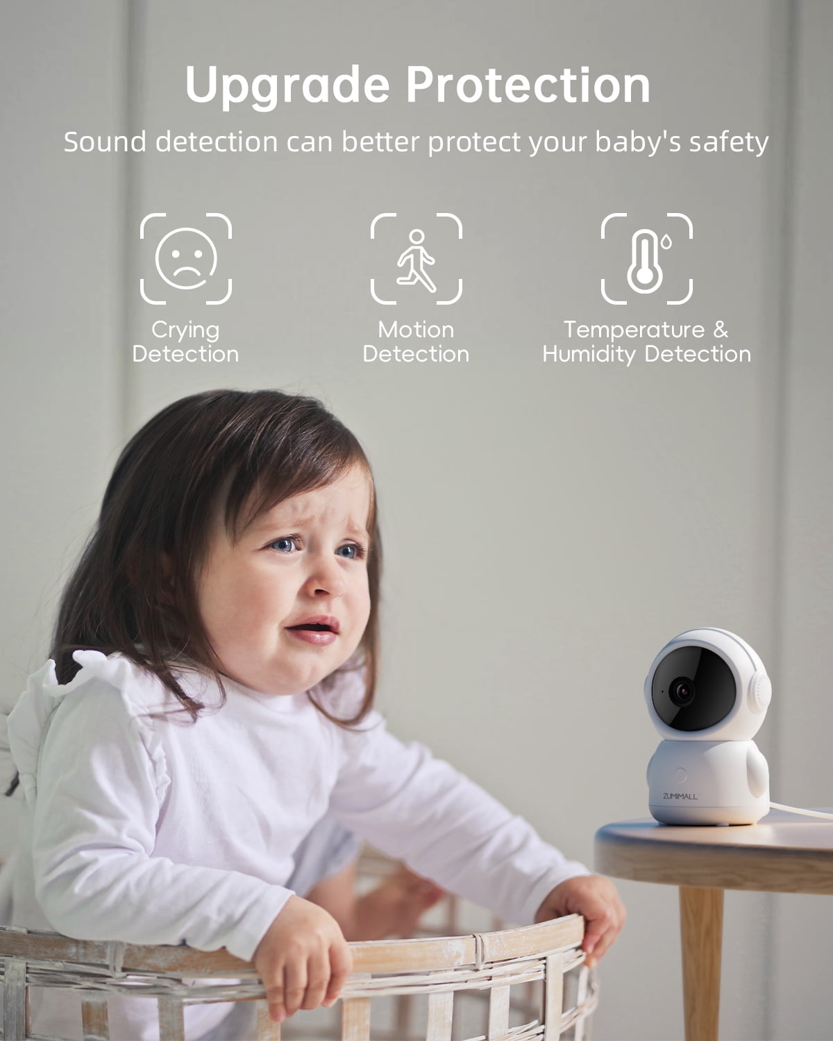 ZUMIMALL Security Camera Indoor, 5G/2.4G WiFi Baby Monitor with Camera and Audio, 2K Wired Pet Camera for Home Security, One-Click Call, Auto Tracking, Cry/PIR/AI Detection, Alexa/ONVIF/Cloud