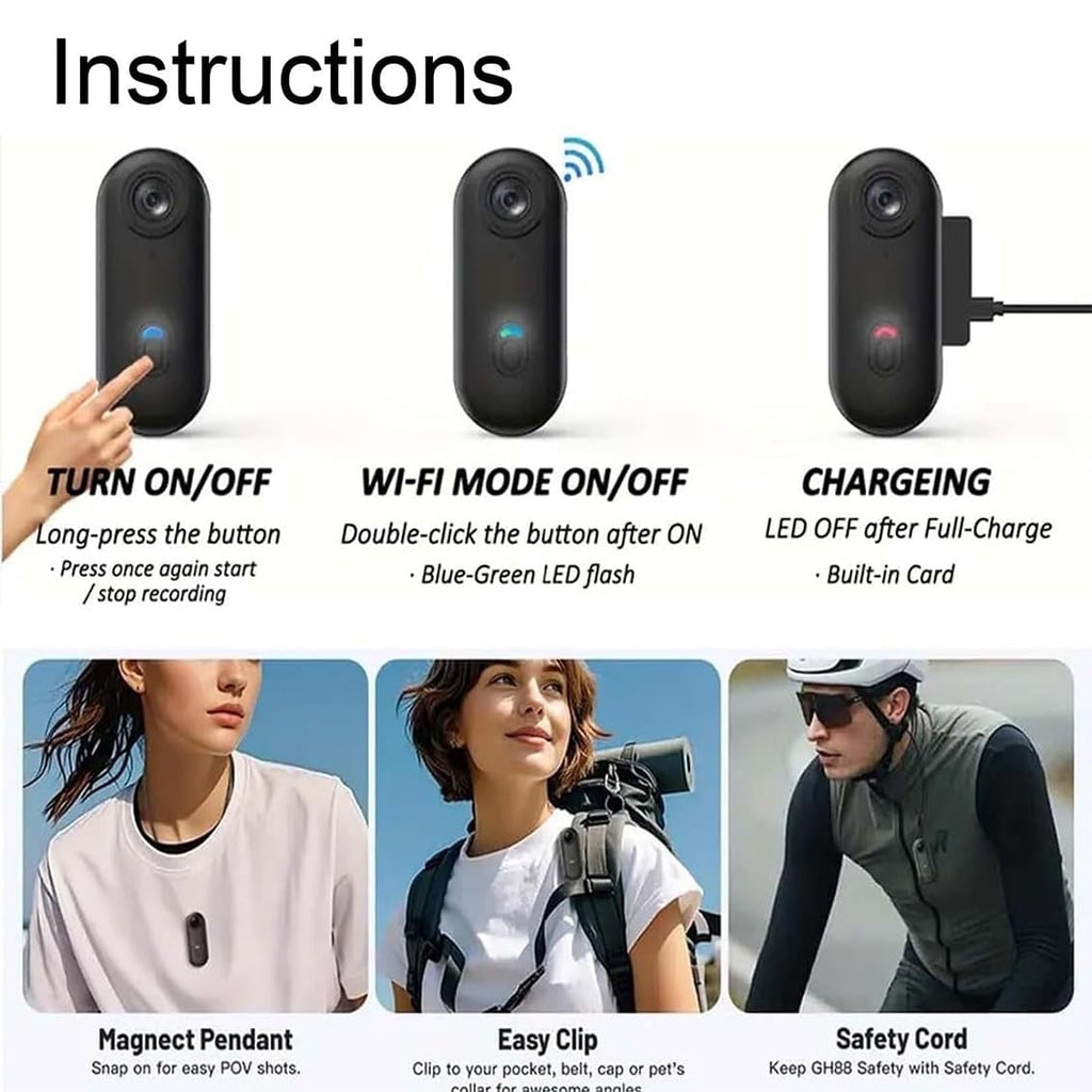 POV 4K Action Camera - Gelviva, Gelviva Thumb Body Camera 4k Portable, Treklon Pov Camera, Hands Free Waterproof Wearable Video Recorder, Helmet Mount, For Bike Cycling, Pet, Vlogging (Black, 64g)