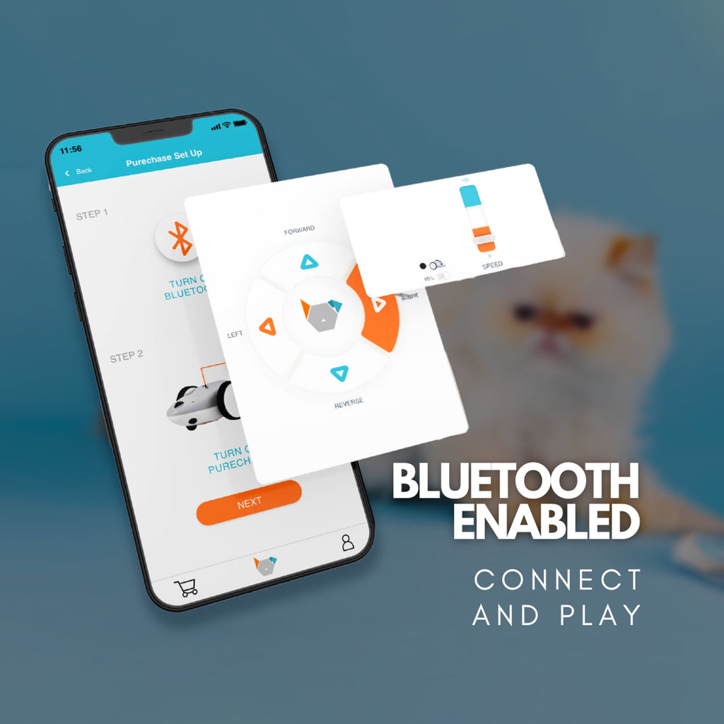 Instachew Purechase Smart Cat Toy, Interactive Automatic Mouse shaped Toy for Pets, App Enabled with Adjustable Speed, Flip Modes, Replaceable Plush Tail and USB Charging for Kittens and Dogs