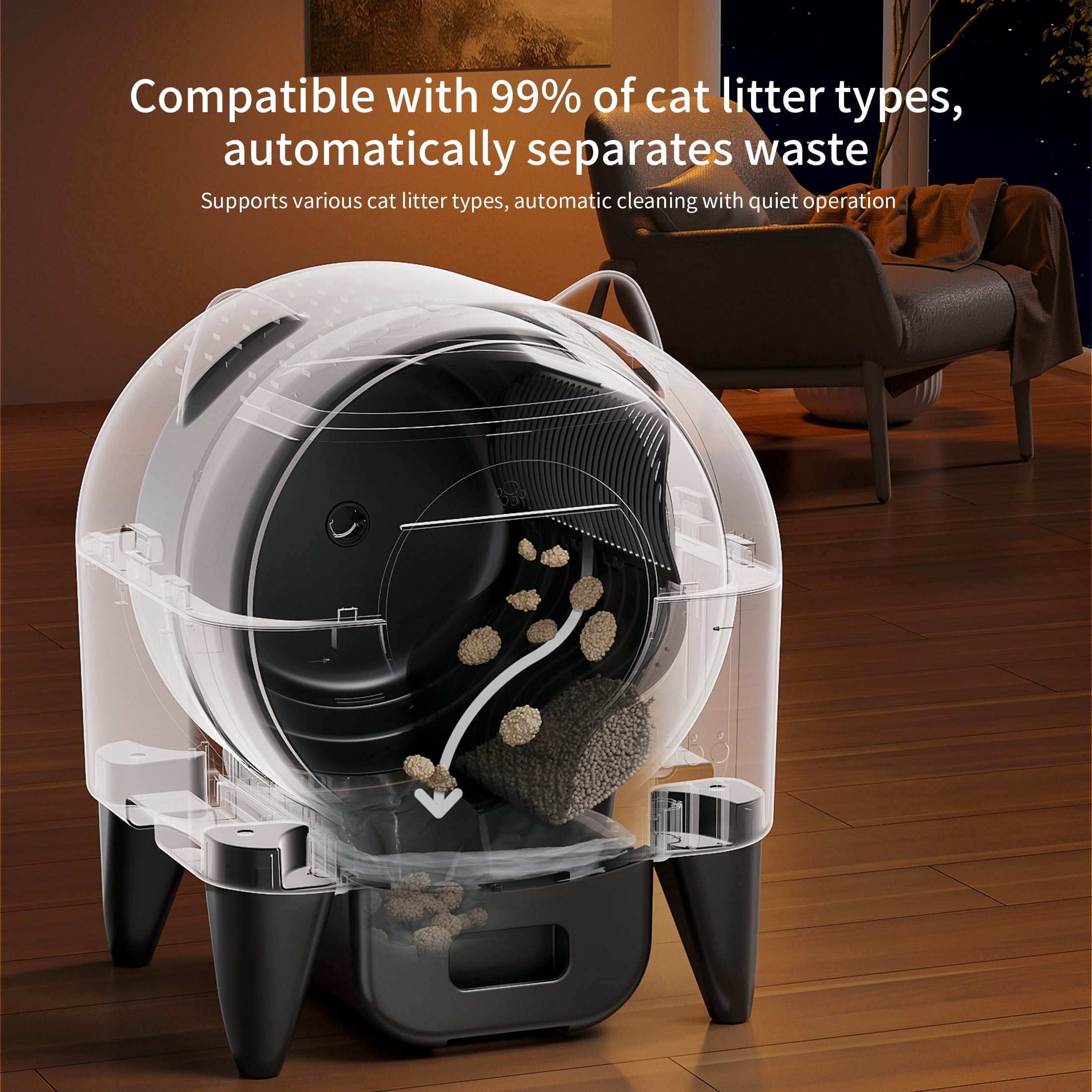 OUDOSPRS Automatic Cat Litter Box, Safety Protection Self Cleaning Litter Box for Multiple Cats with Deodorizer & Mat & Liner, Double Odor Removal