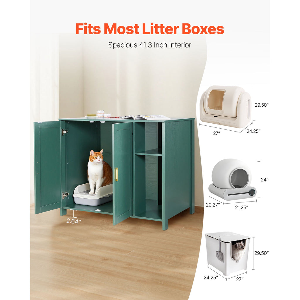 KFFKFF Automatic Cat Litter Box Cabinet, 41.3 in Self-Cleaning Enclosure with Drawer & Removable Divider, Includes Built-in Power Outlet, Compatible with Various Smart Litterboxes