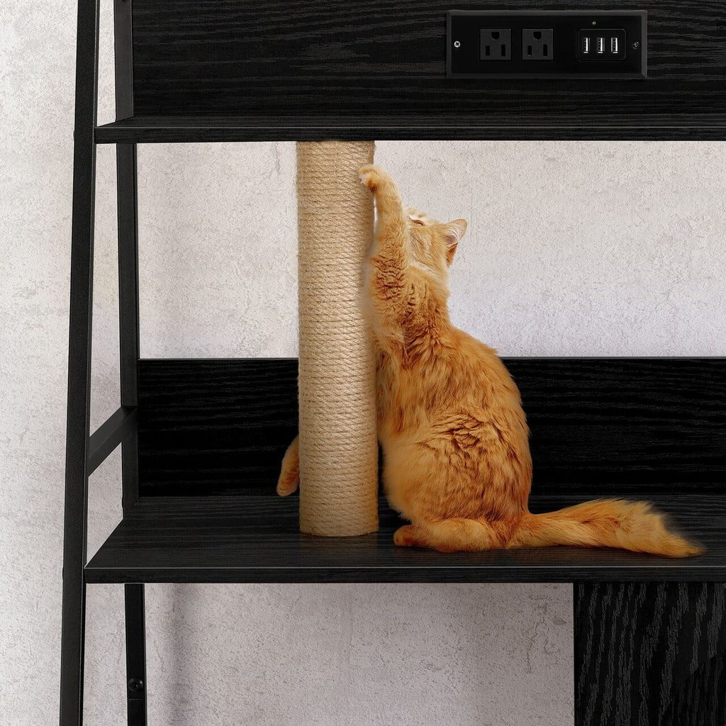 Oumilen Modern Black Nightstand with Hidden Litter Box and Charging Station