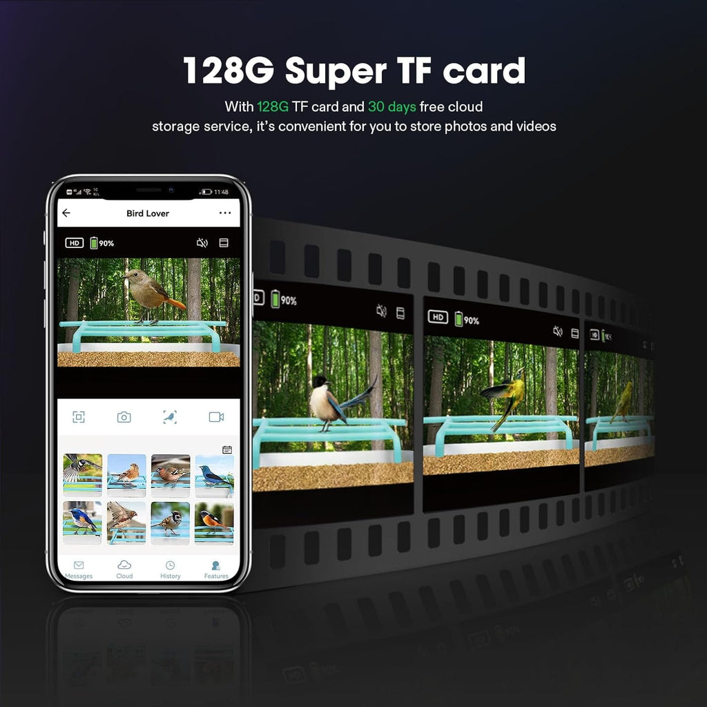 VIVOSUN 2.5L Smart Bird Feeder with Camera, 1080P HD WiFi Camera, Auto Capture Bird Videos & APP Share with 128G TF Card