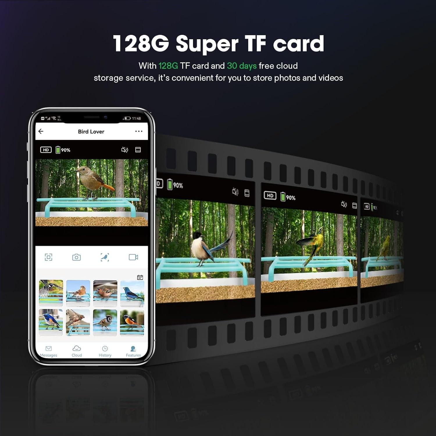 VIVOSUN 2.5L Smart Bird Feeder with Camera, 1080P HD WiFi Camera, Auto Capture Bird Videos & APP Share with 128G TF Card