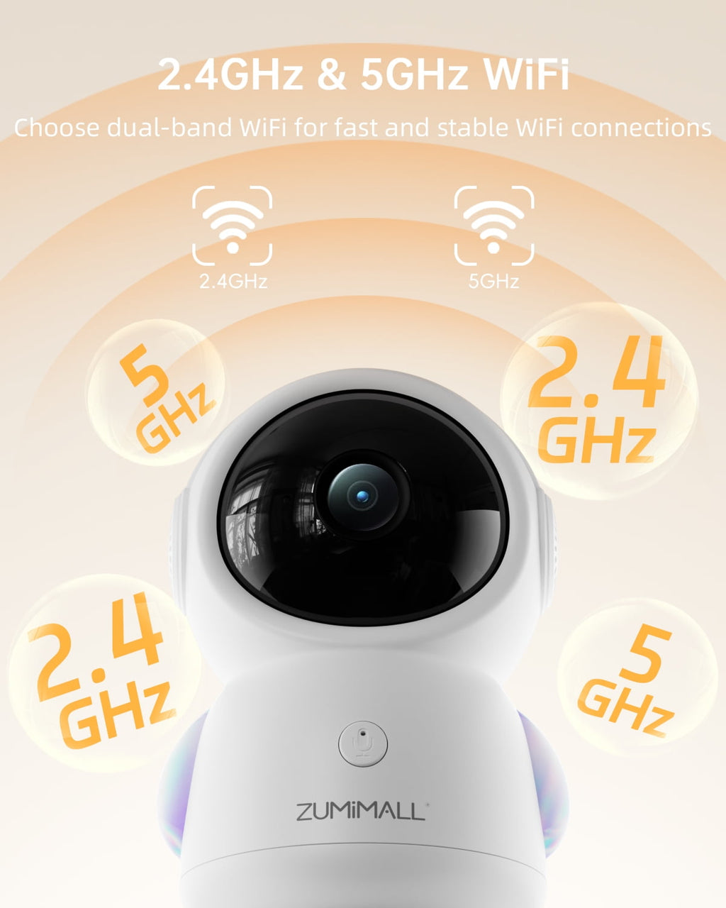ZUMIMALL Security Camera Indoor, 5G/2.4G WiFi Baby Monitor with Camera and Audio, 2K Wired Pet Camera for Home Security, One-Click Call, Auto Tracking, Cry/PIR/AI Detection, Alexa/ONVIF/Cloud