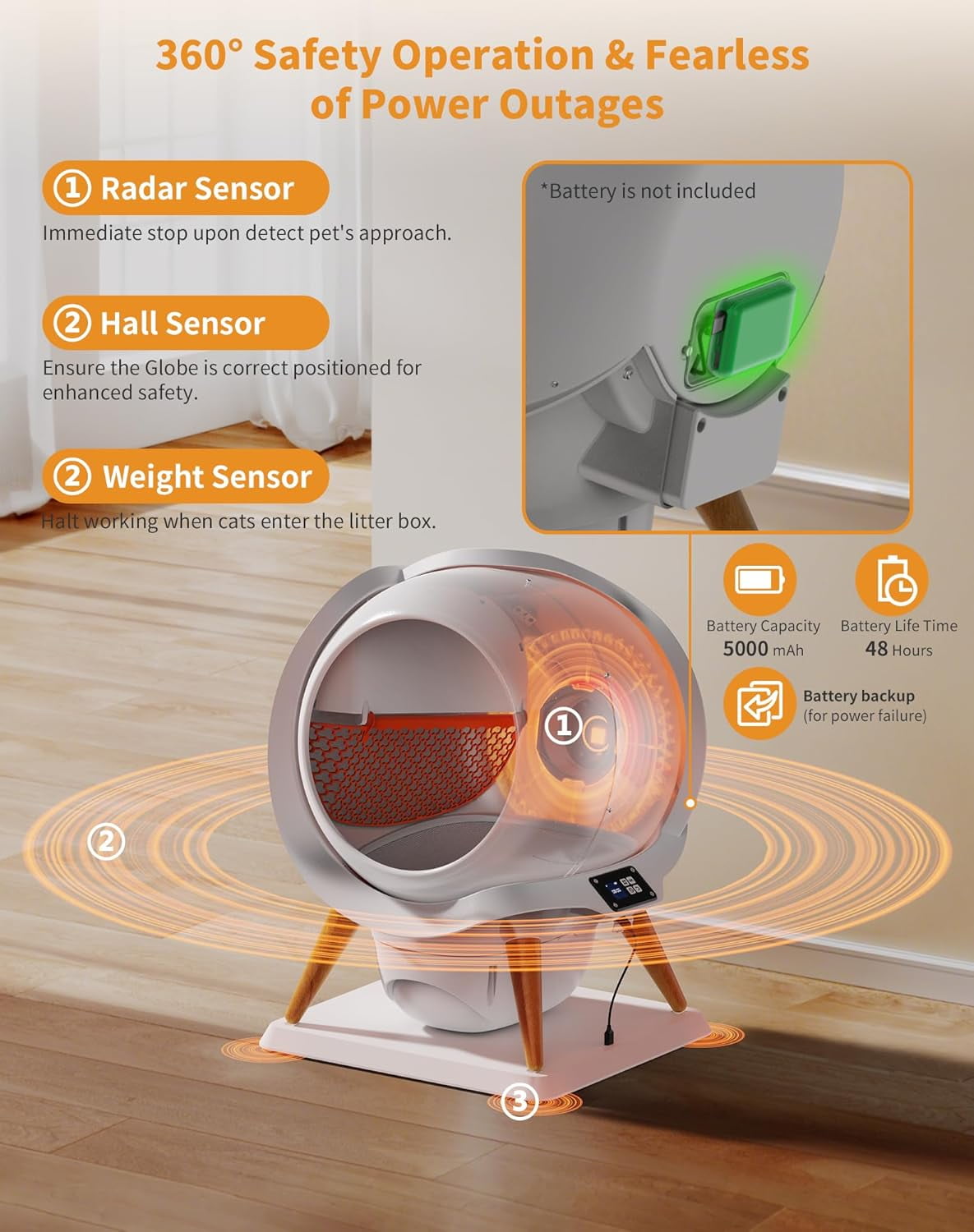 HoneyGuaridan Self Cleaning Cat Litter Box,IPX5 Waterproof Automatic Cat Litter Box,App Control, Odourless, Integrated Safety Protection, Water Rinsable and Easy to Clean, for Multiple Cats (3-33lb)